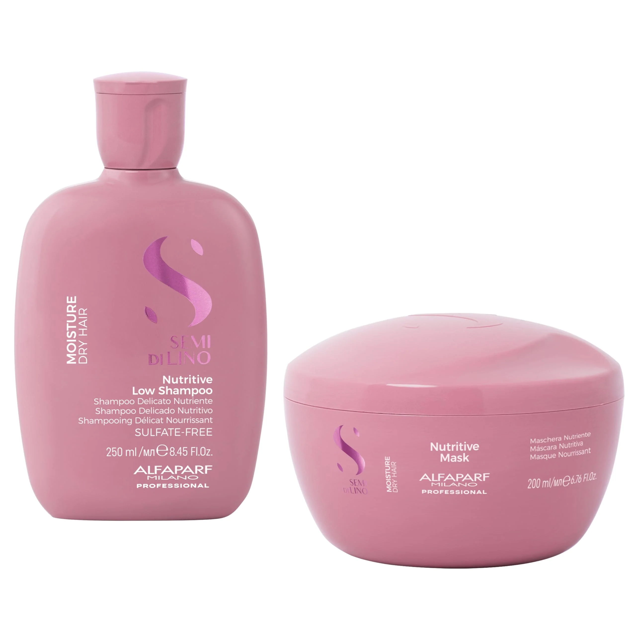 Semi di Lino Moisturizing Shampoo and Hair Mask for Dry Hair - Hydrates, Nourishes, Softens - Color Safe - Adds Shine and Softness on Dry Damaged Hair - Sulfate Free