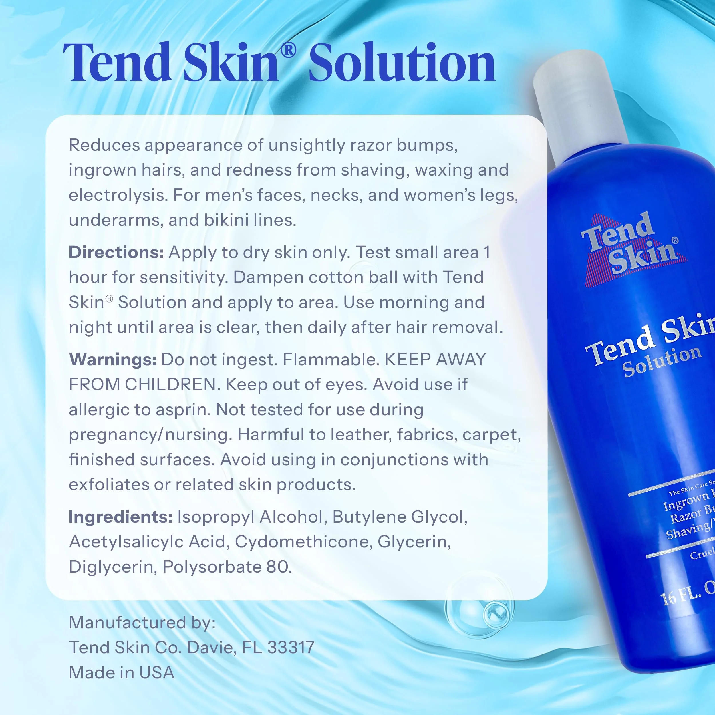 Tend Skin Solution for Unsightly Razor Bumps, Ingrown Hair and Razor Burns, Post Shaving and Waxing Toner for Men and Women, Made in USA, 16 Oz - Image 8