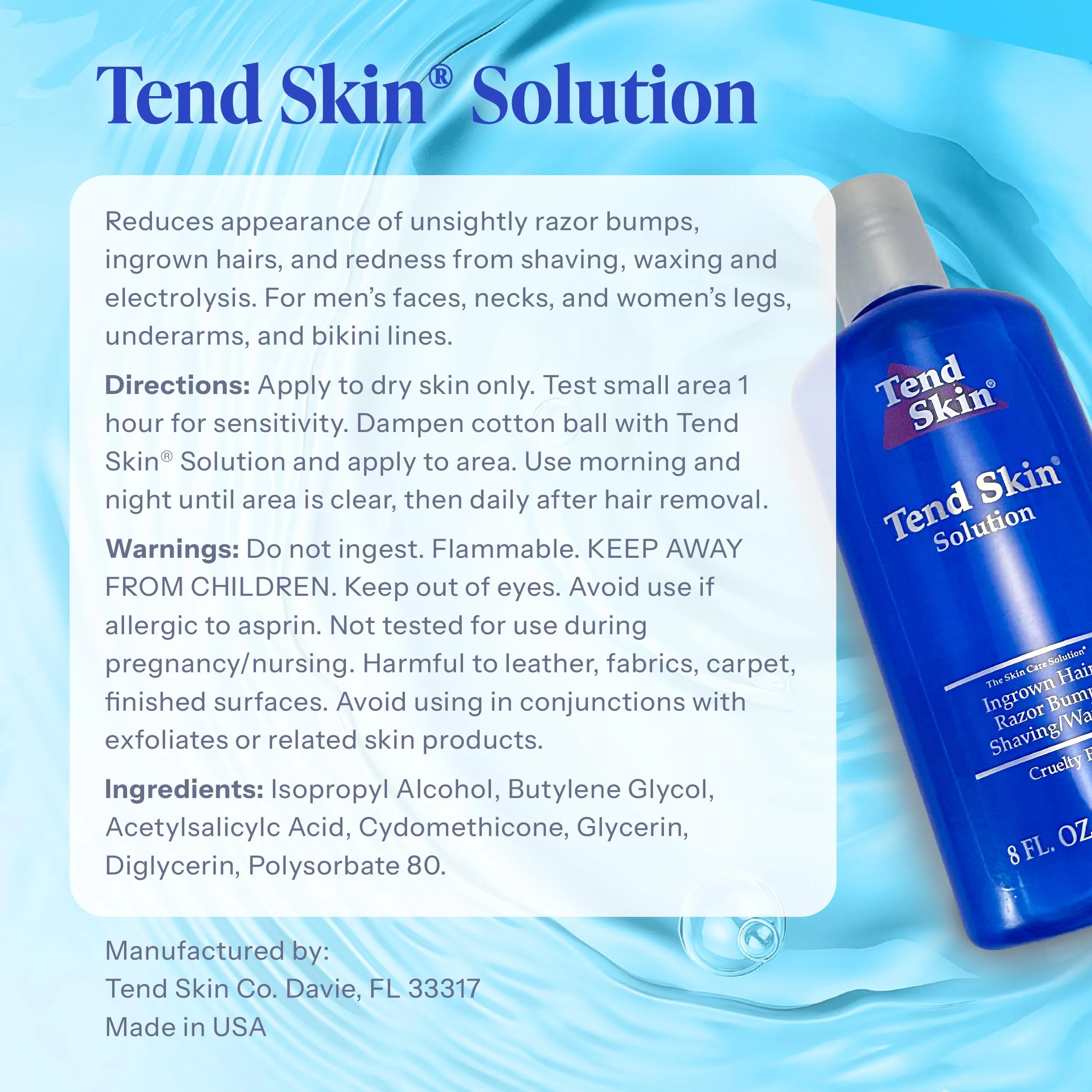 Tend Skin Solution for Unsightly Razor Bumps, Ingrown Hair and Razor Burns, Post Shaving and Waxing Toner for Men and Women, Made in USA, 8 Oz - Image 8