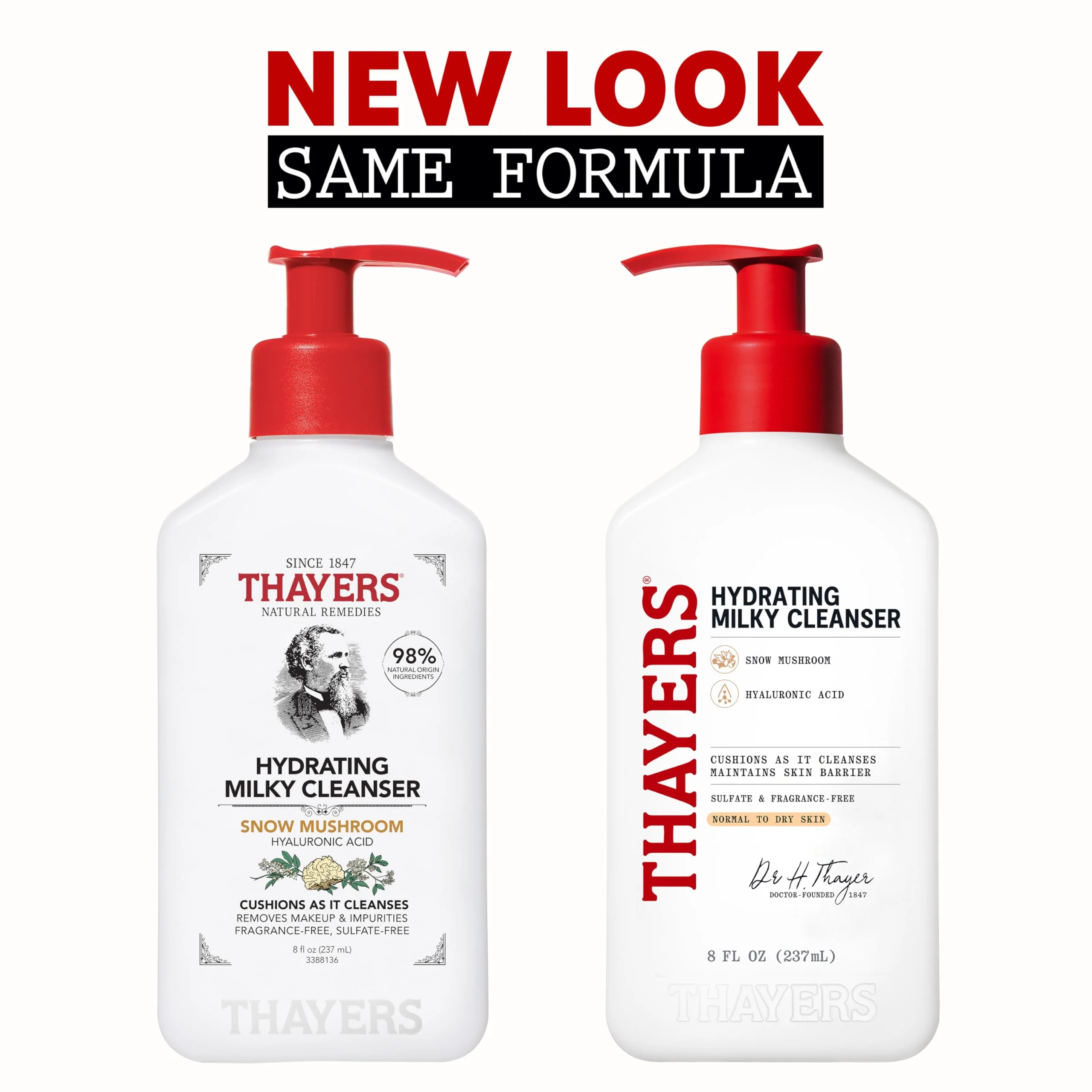 Thayers Milky Hydrating Face Cleanser with Snow Mushroom and Hyaluronic Acid, Dermatologist Recommended Gentle Facial Wash and Hydrating Skincare for Dry and Sensitive Skin, Paraben Free, 8 Fl Oz - Image 2