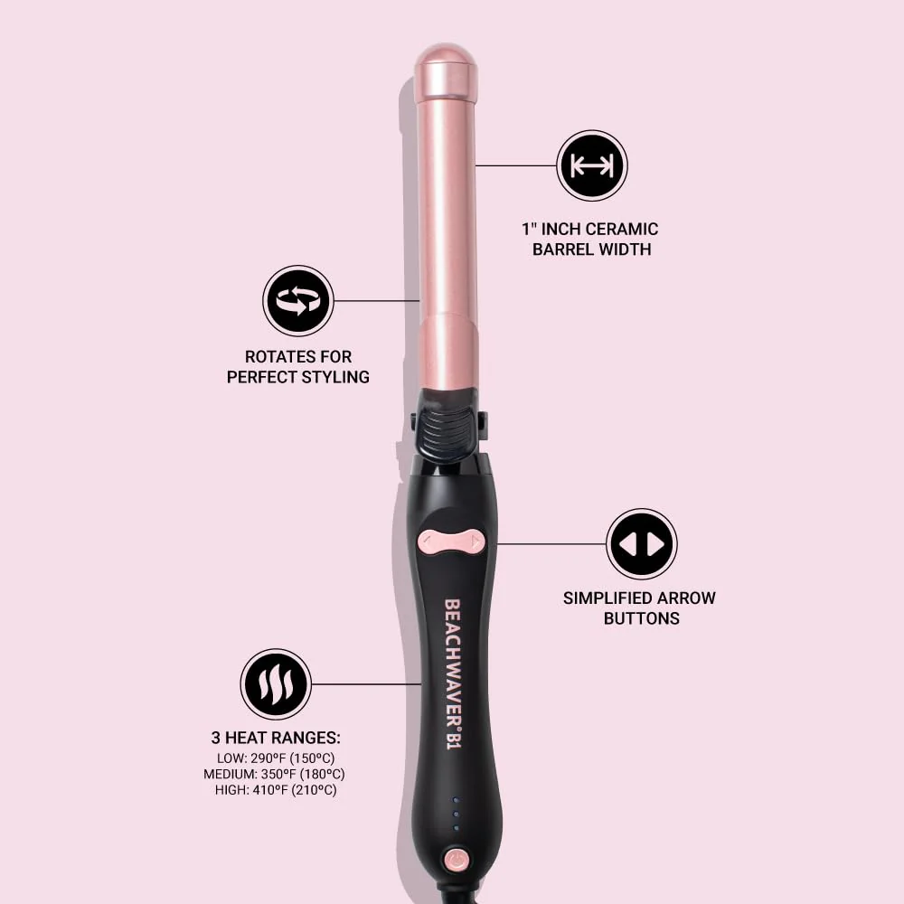 The Beachwaver Co. B1 Rotating Curling Iron - Automatic 1" Ceramic Curling Iron - Easy-to-Use Spinning Wand for Long-Lasting Waves, Auto-Shut Off, Travel-Friendly, Dual Voltage (BW160), Midnight Rose - Image 7