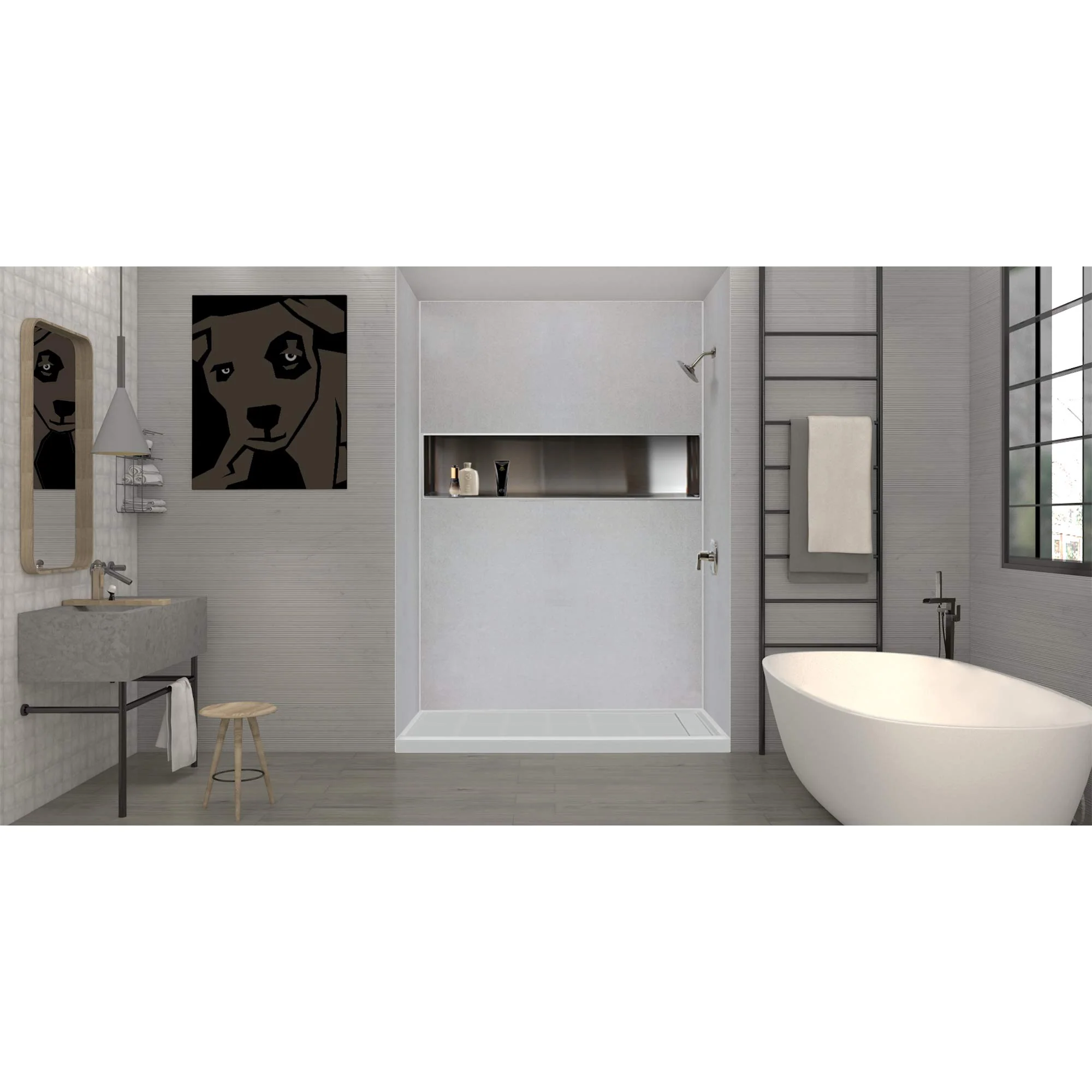 Transolid FL6036L-39 Linear 60-in L x 36-in W Rectangular Alcove Concealed End Drain Shower Base with Left Hand Drain, Grey - Image 2