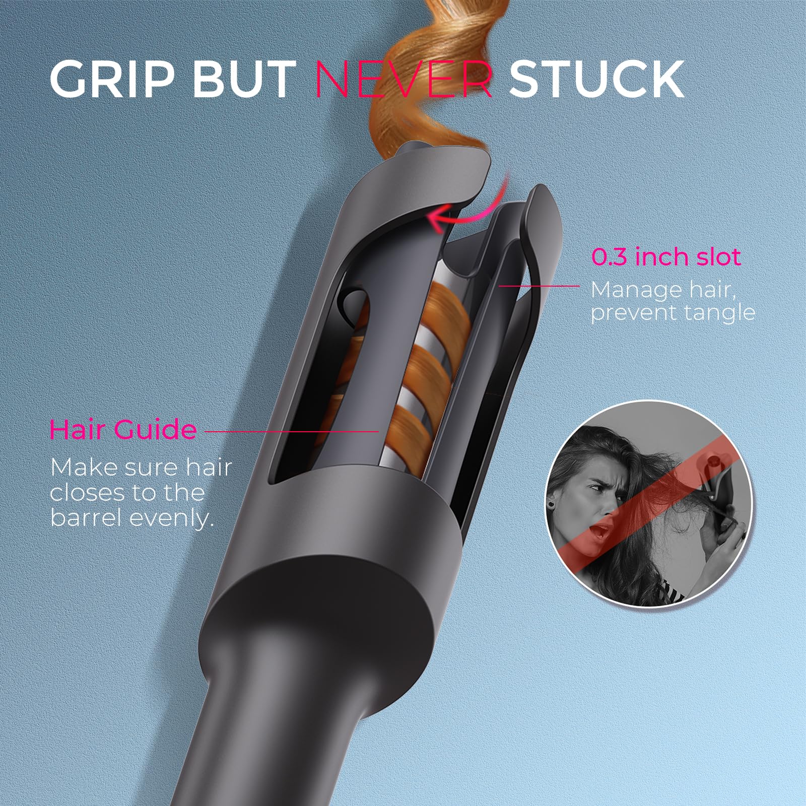 TYMO Automatic Rotating Curling Iron - TYMO CURLPRO Beach Waves Curling Wand, Portable Hair Curler, 500 Million Ionic, Dual Voltage & Lightweight for Travel, Ceramic Coating, 1 1/4 Inch, Metallic Gray - Image 4