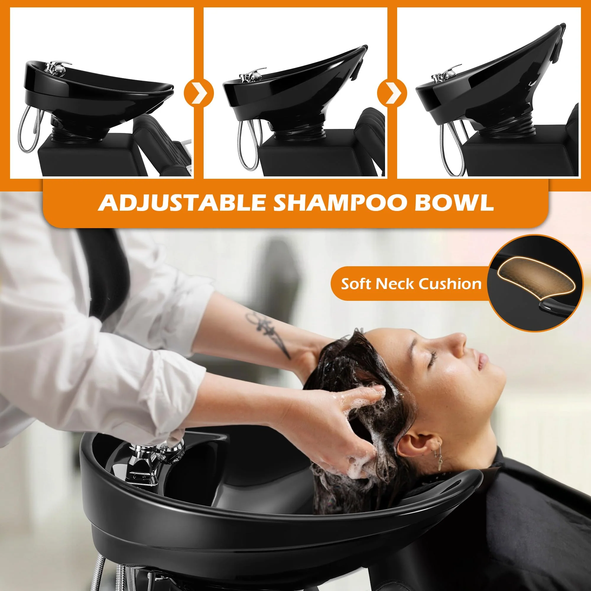 Tythical Shampoo Bowl Chair for Salon, Backwash Station Shampoo Sink with Tilting Ceramic Bowl Professional Salon Shampoo Chair for Spa Barbershop Beauty Equipment - Image 3