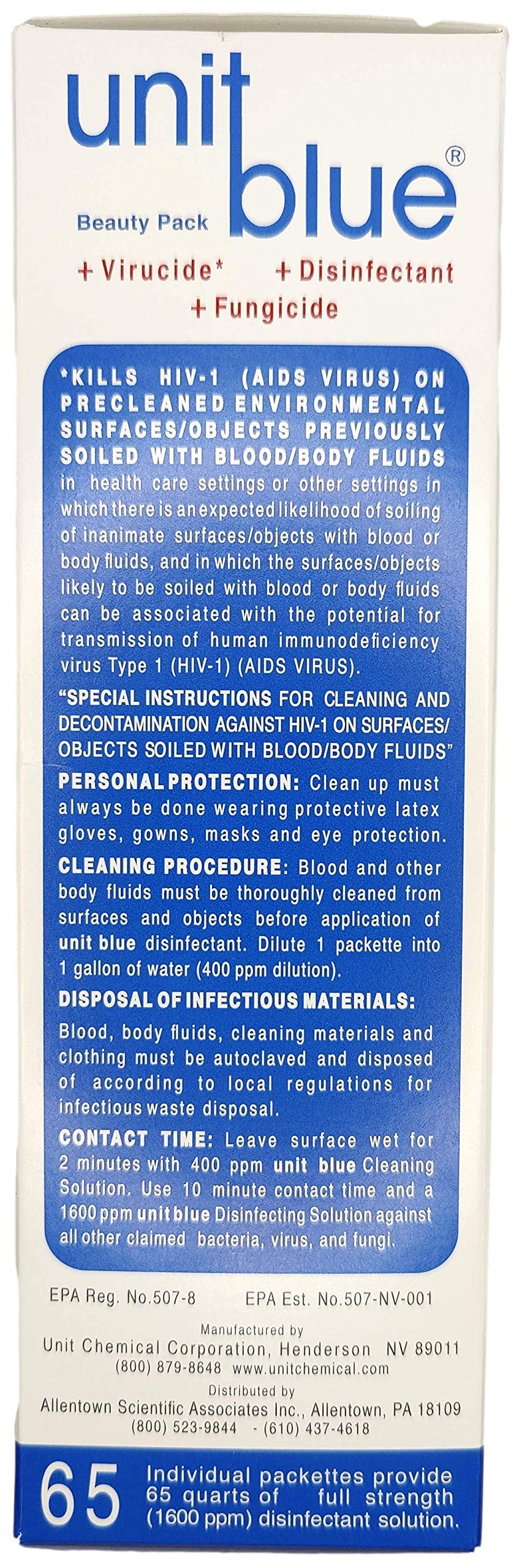 Unit Blue Germicidal Barber Disinfectant Liquid Cleaner Concentrate for Barbers - Anti-Rust Formula to Sterilize Scissors, Clips, Razors, Brush & Combs - 65 Sachets Makes 65 QT Solution at 1600 PPM - Image 7