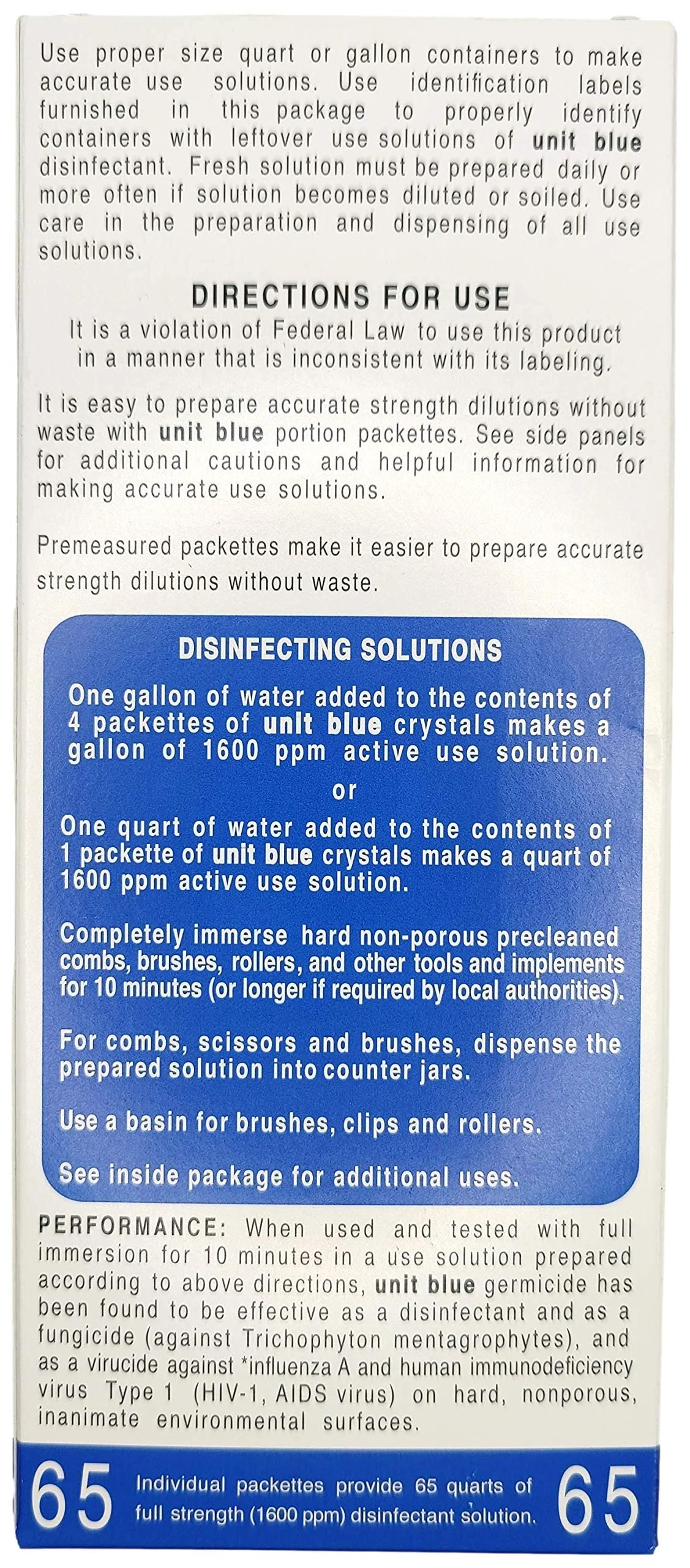 Unit Blue Germicidal Barber Disinfectant Liquid Cleaner Concentrate for Barbers - Anti-Rust Formula to Sterilize Scissors, Clips, Razors, Brush & Combs - 65 Sachets Makes 65 QT Solution at 1600 PPM - Image 9