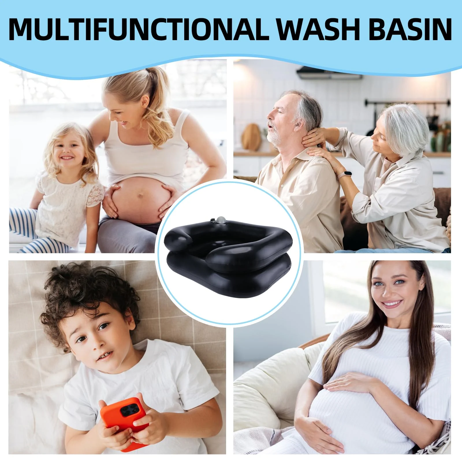 Upgraded Inflatable Hair Washing Basin with Built-in Manual Pressure Inflation, Portable Shampoo Bowl Sink for Hair Washing Station & Elderly, Disabled, Bedridden - Image 7