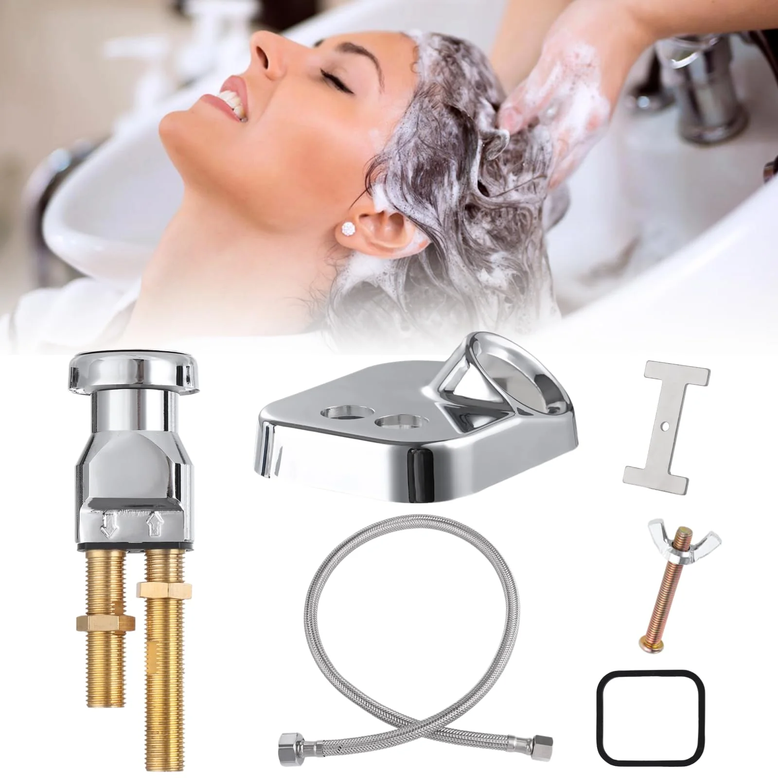 Varku 7 Pcs Shampoo Bowl Vacuum Breaker Kit, Shampoo Faucet Kit with Breaker Vacuum, Crossover Hose, Receiver Plate, Salon Sink Replacement Parts, Prevent Backflow Pressure - Image 2