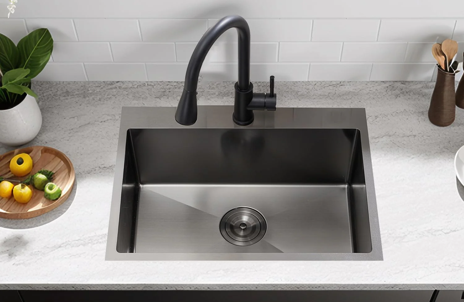 VCCUCINE 22x18 Inch Gunmetal Black Drop in Kitchen Sink,16 Gauge Topmount RV Small Kitchen Bar Sink,Stainless Steel Wet Bar Sink,Outdoor Single Bowl,Laundry Prep Sink - Image 8