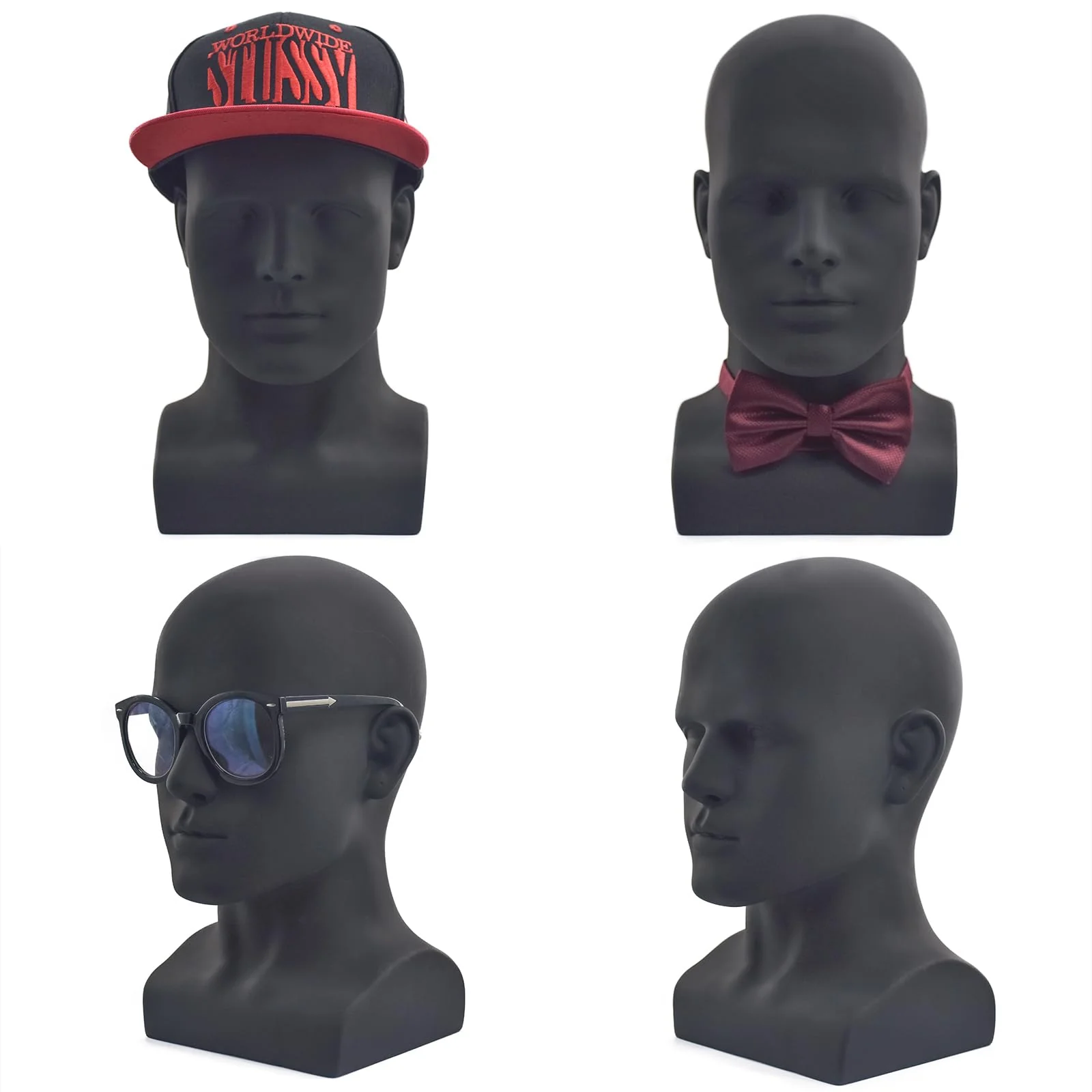VEELTRAS Male Mannequin Head PVC Professional Head Model Cosmetology Male Mannequin Head Display for Wigs Hat Mask Scarf Sunglasses with Mount Hole (Matte black) - Image 4