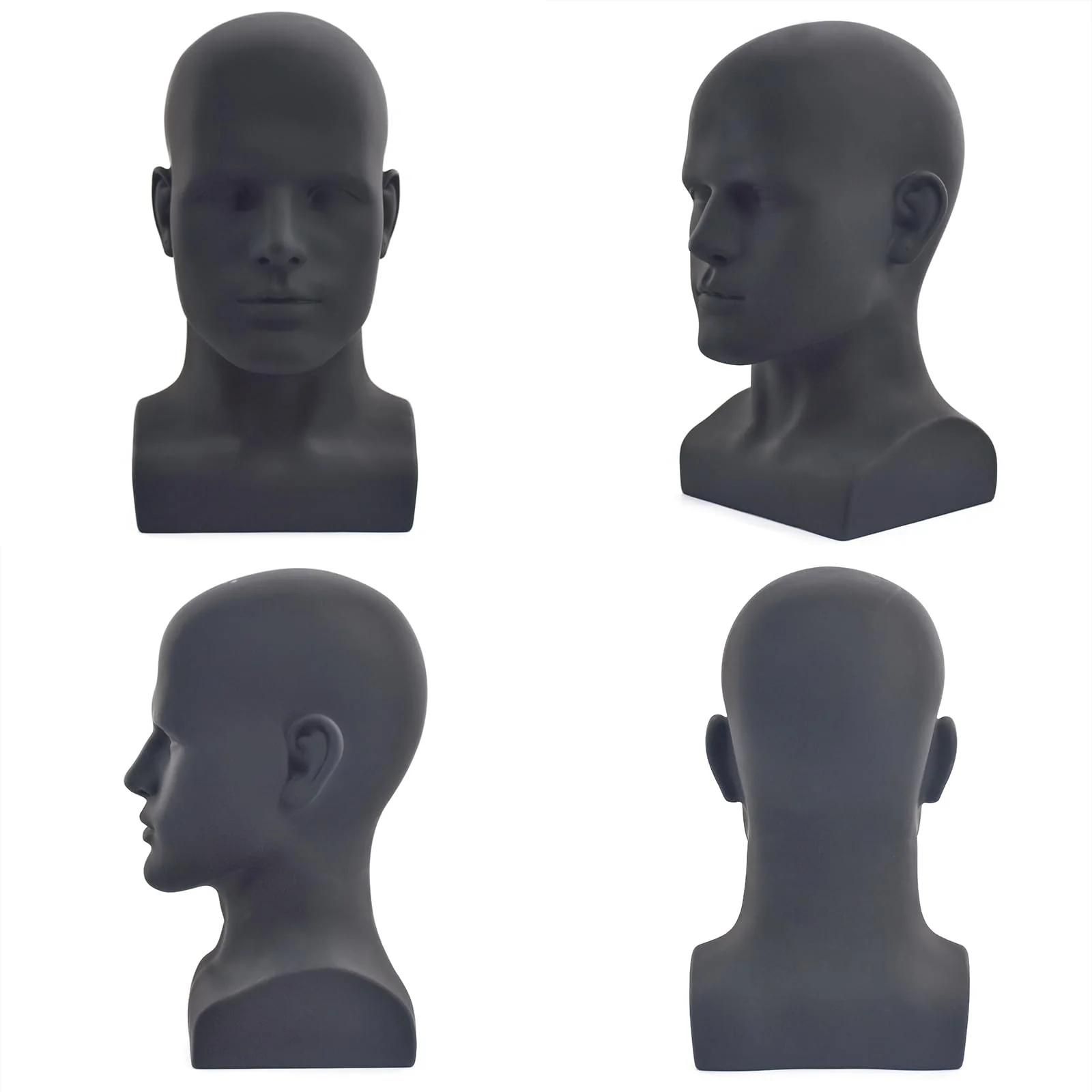 VEELTRAS Male Mannequin Head PVC Professional Head Model Cosmetology Male Mannequin Head Display for Wigs Hat Mask Scarf Sunglasses with Mount Hole (Matte black) - Image 5