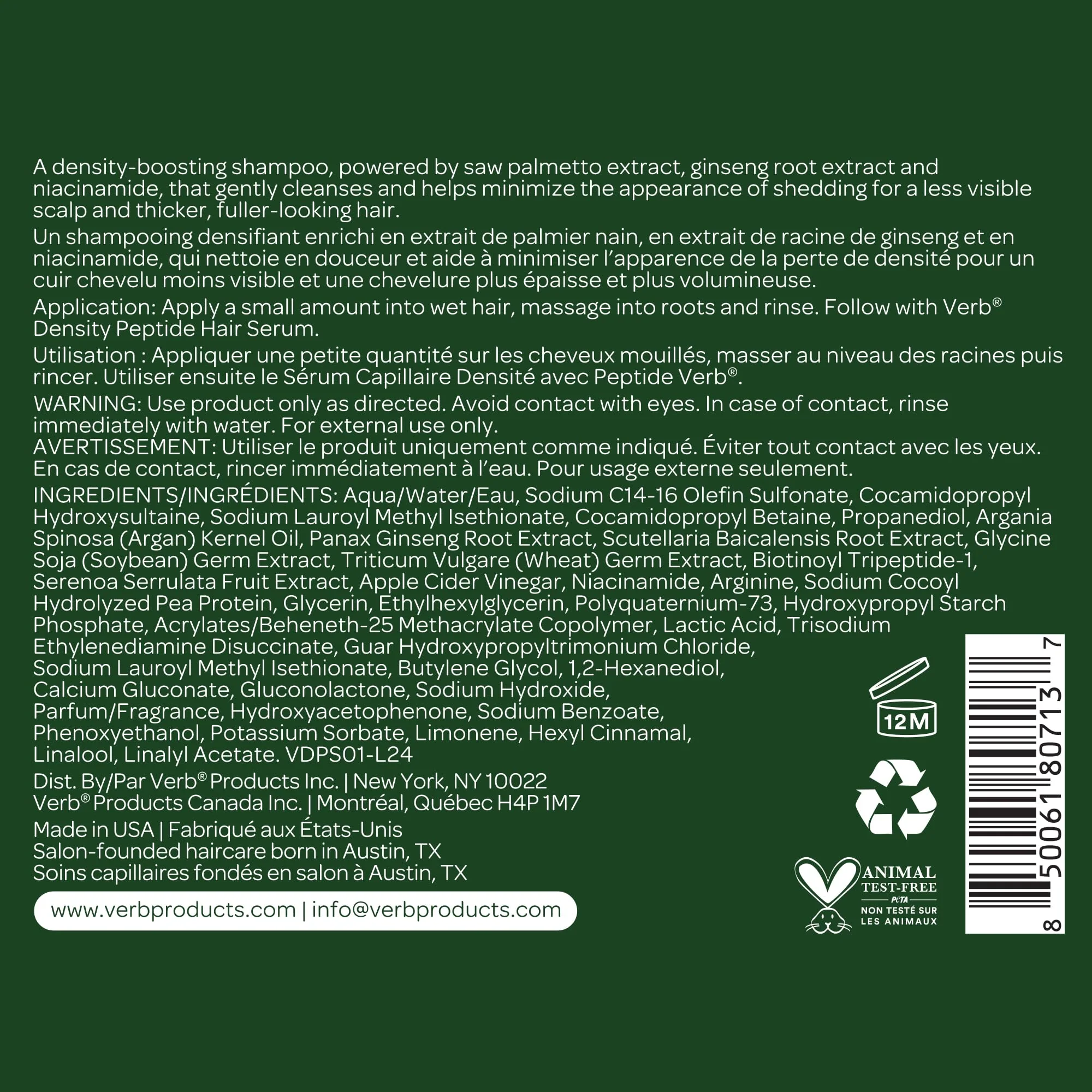 VERB Density Peptide Shampoo 12 fl oz - Visibly Thicken + Reduce Signs of Shedding- No Parabens or Harmful Sulfates - Image 9