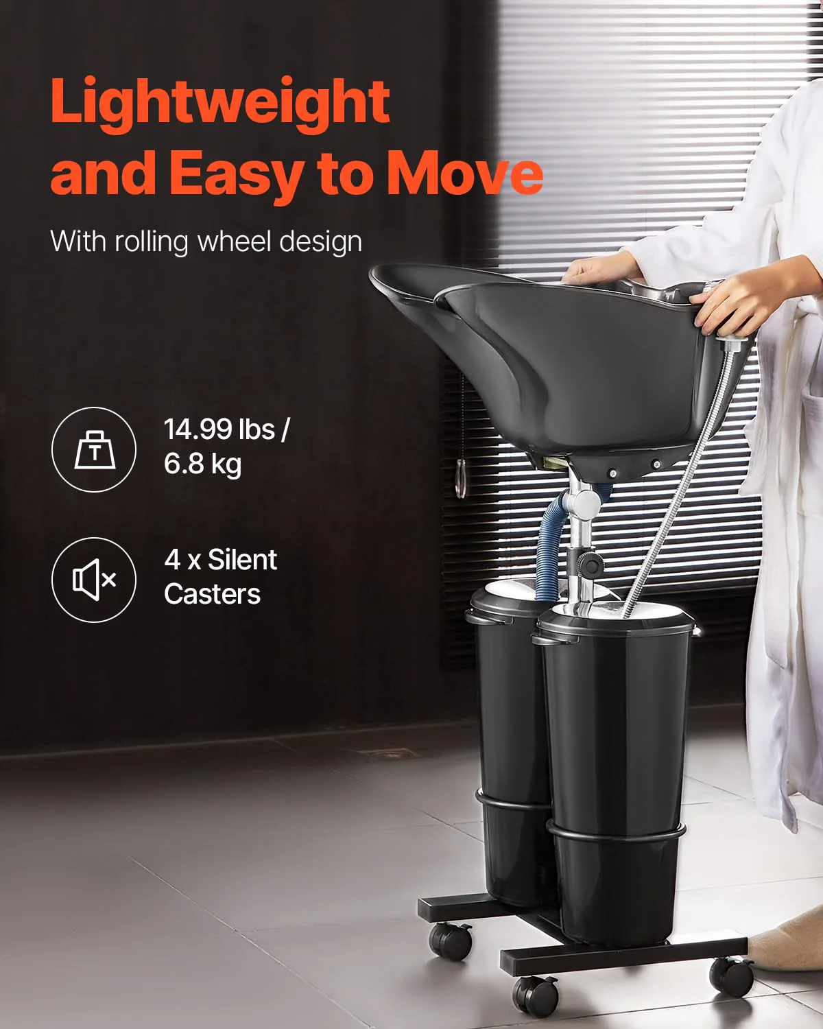 VEVOR Portable Shampoo Bowl, Shampoo Sink for Washing Hair with Electric Pump, Includes 2 Buckets 2 Showerheads, Drain Hose, Height and Angle Adjustable Portable Wash Bowl for Home Salon Use, Black - Image 5
