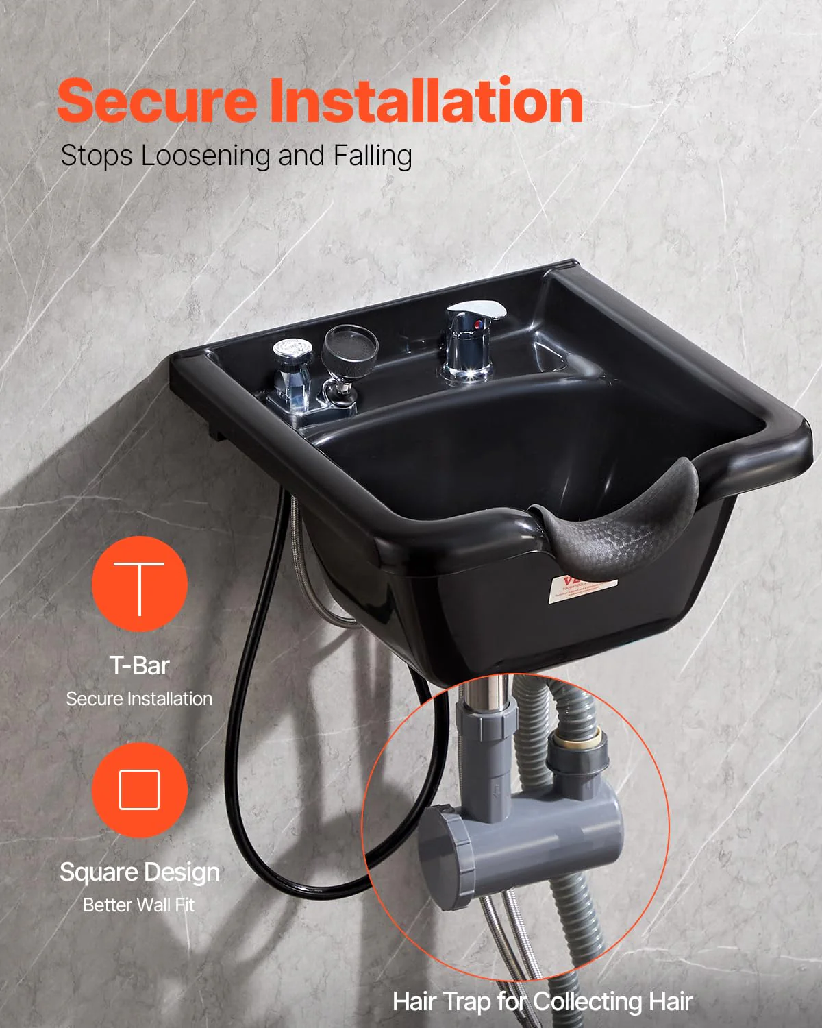 VEVOR Shampoo Basin, Black Hairdresser Sink Shampoo Bowl Sink, ABS Plastic Salon and Spa Hair Washing Sink, Hair Backwash Basin Beauty Salon Equipment for Hair Stylists - Image 6