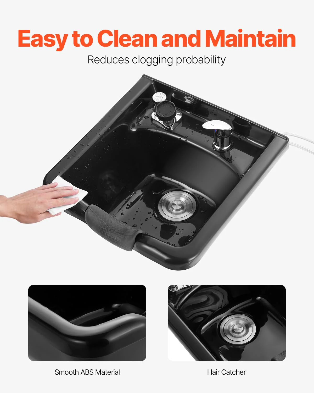 VEVOR Shampoo Basin, Black Hairdresser Sink Shampoo Bowl Sink, ABS Plastic Salon and Spa Hair Washing Sink, Hair Backwash Basin Beauty Salon Equipment for Hair Stylists - Image 7
