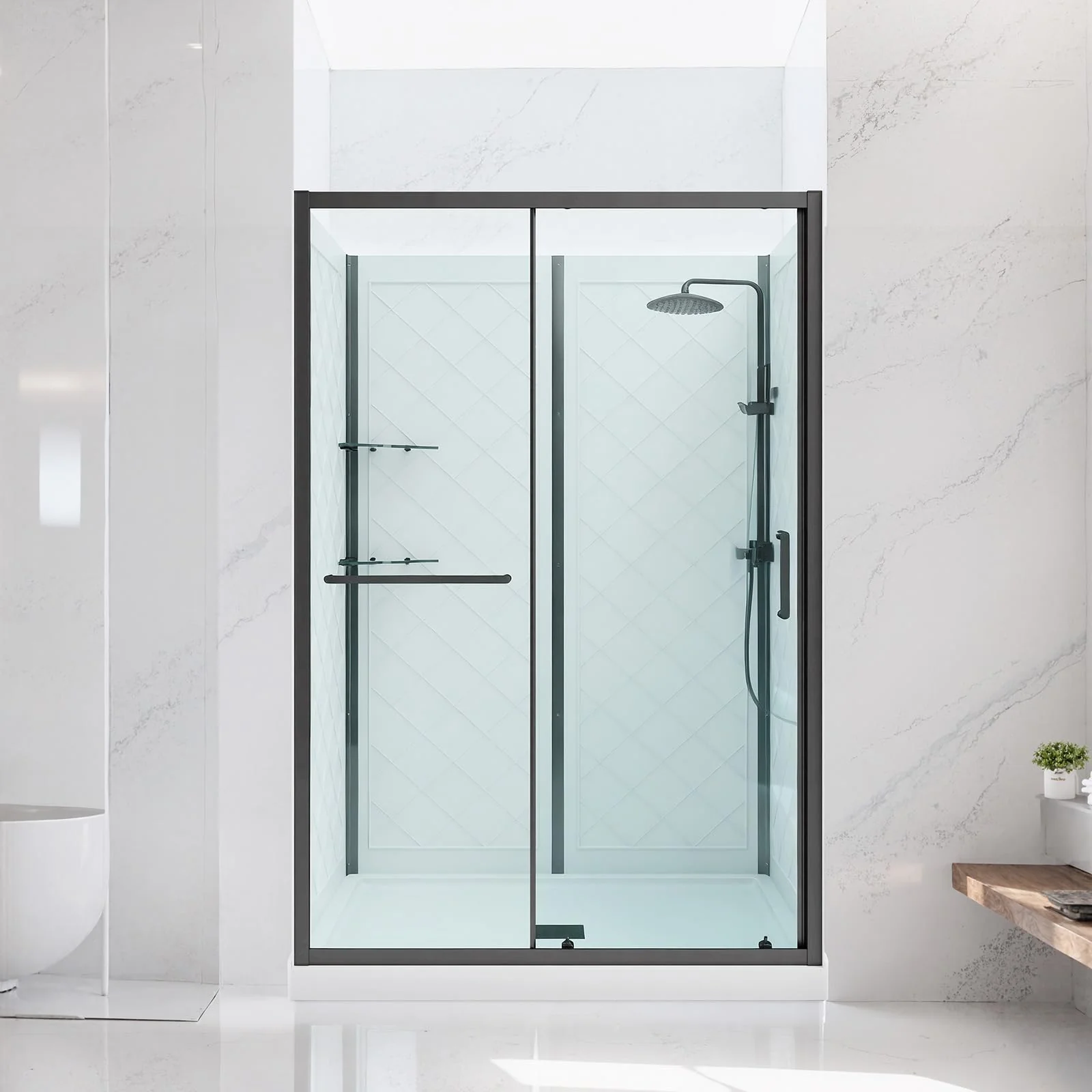 VEVOR Shower Enclosure, 36 in. D x 48 in. W x 79.1 in. H, Framed Sliding Shower Door with 1/4 in. Clear Tempered Glass, Complete Bathroom Alcove Stall with Non-Slip Base Kit & Triple-Sided Wall Panels - Image 8