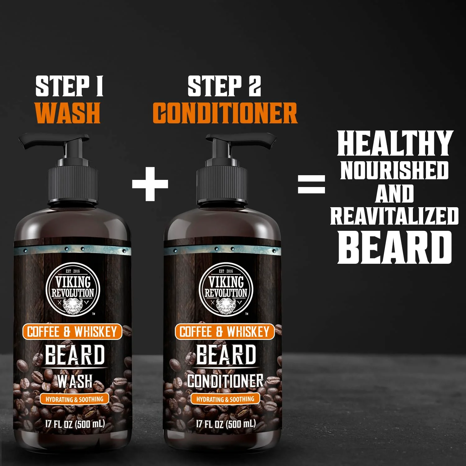 Viking Revolution Coffee Whiskey Beard Wash and Beard Conditioner Set with Argan and Jojoba Oils - Softens and Strengthens - Coffee Whiskey Scent - Beard Shampoo with Ginseng Root Extract (17 oz) - Image 7
