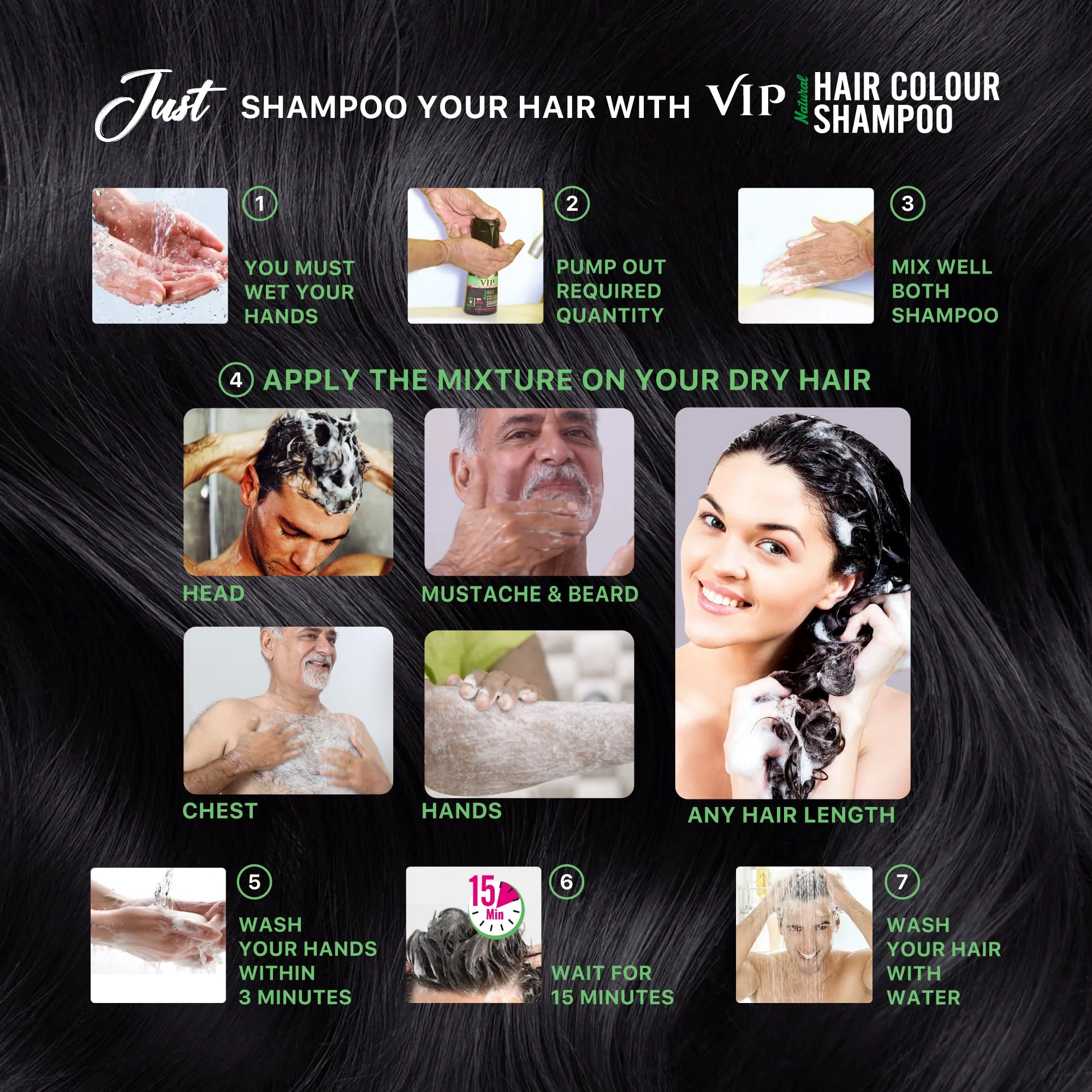 VIP 3 in 1 Hair Color Shampoo (180 ml / 6.08 fl oz) - Image 2