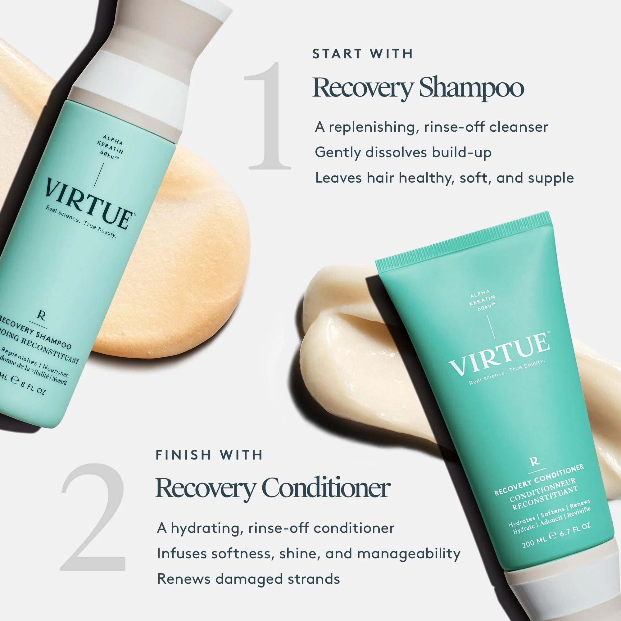 VIRTUE Recovery Sulfate Free Shampoo with Keratin and Baobab Seed Oil for Damaged Hair, Color Safe - Image 4