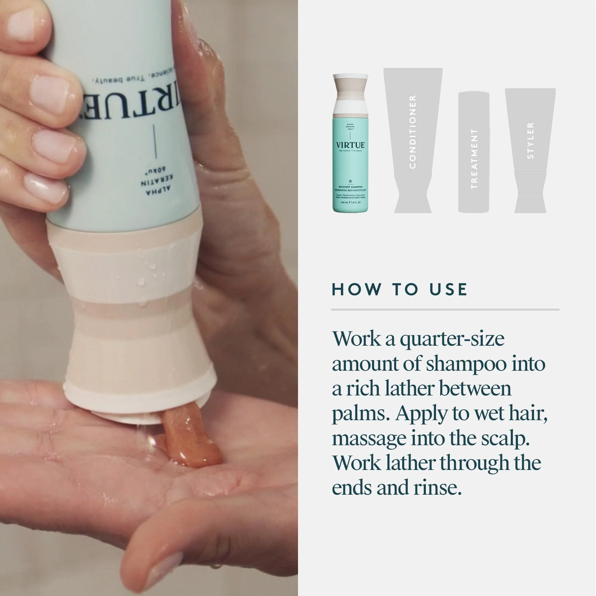 VIRTUE Recovery Sulfate Free Shampoo with Keratin and Baobab Seed Oil for Damaged Hair, Color Safe - Image 8