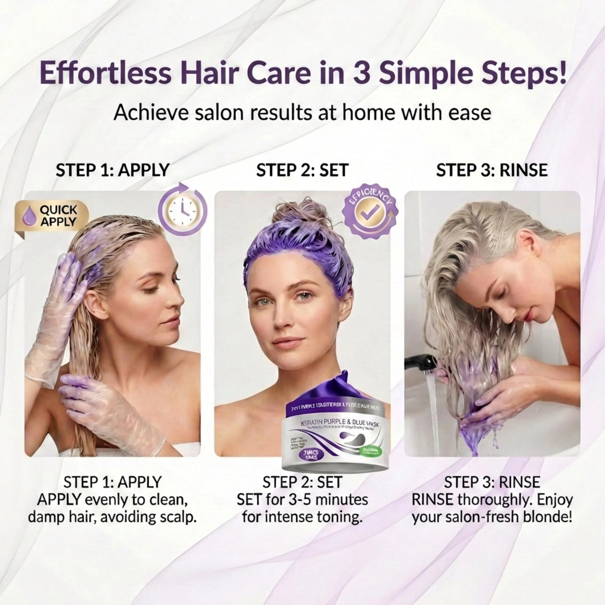 VITAMINS hair cosmetics Keratin Purple Hair Mask - Blue Hair Mask Deep Conditioner Treatment - Blonde Toner to Neutralize Brassiness in Brassy Blonde, Silver, White, Gray & Brown Locks - Image 4