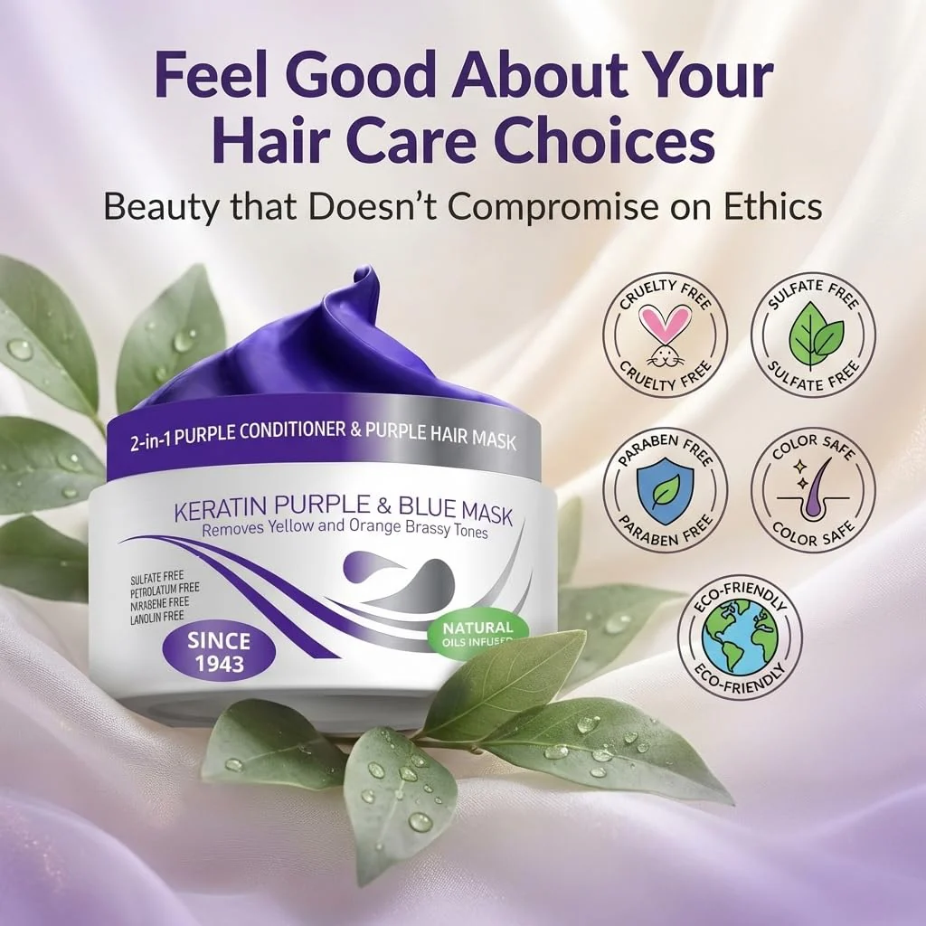 VITAMINS hair cosmetics Keratin Purple Hair Mask - Blue Hair Mask Deep Conditioner Treatment - Blonde Toner to Neutralize Brassiness in Brassy Blonde, Silver, White, Gray & Brown Locks - Image 5
