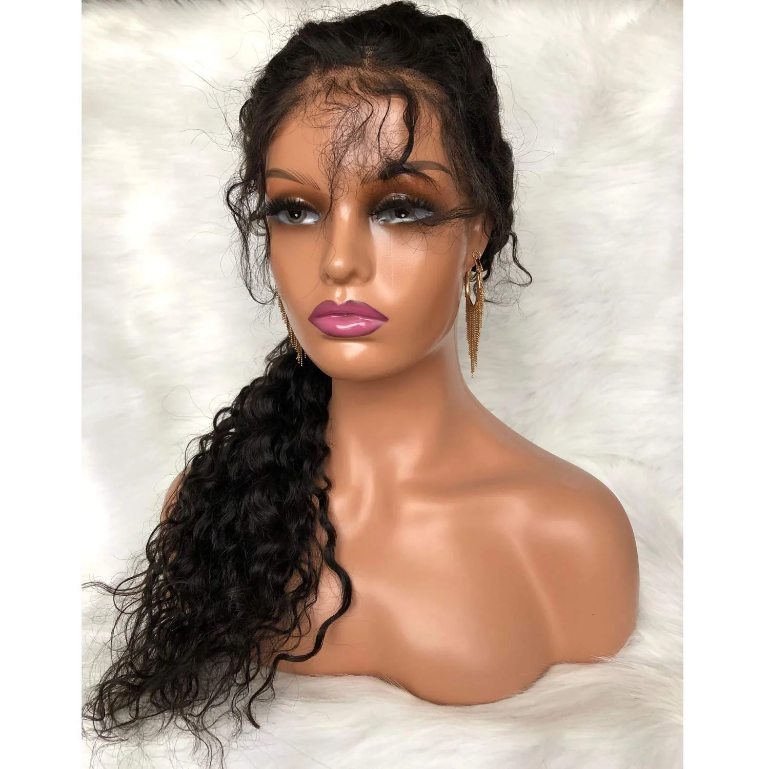 Voloria Realistic Female Mannequin Head with Shoulder Manikin PVC Head Bust Wig Head Stand with Makeup for Wigs Necklace Earrings Light Brown - Image 2