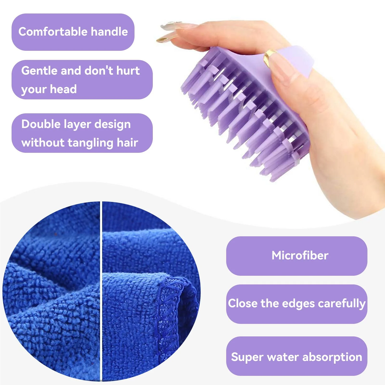 Vurlexat Portable Hair Washing Station for Kids, Silicone Hair Wash Basin with Suction Rinse Cup, Tear-Free Shampoo Bowl with Absorbent Towel and Shampoo Massage Brush for Sink or Bathtub(Purple) - Image 5
