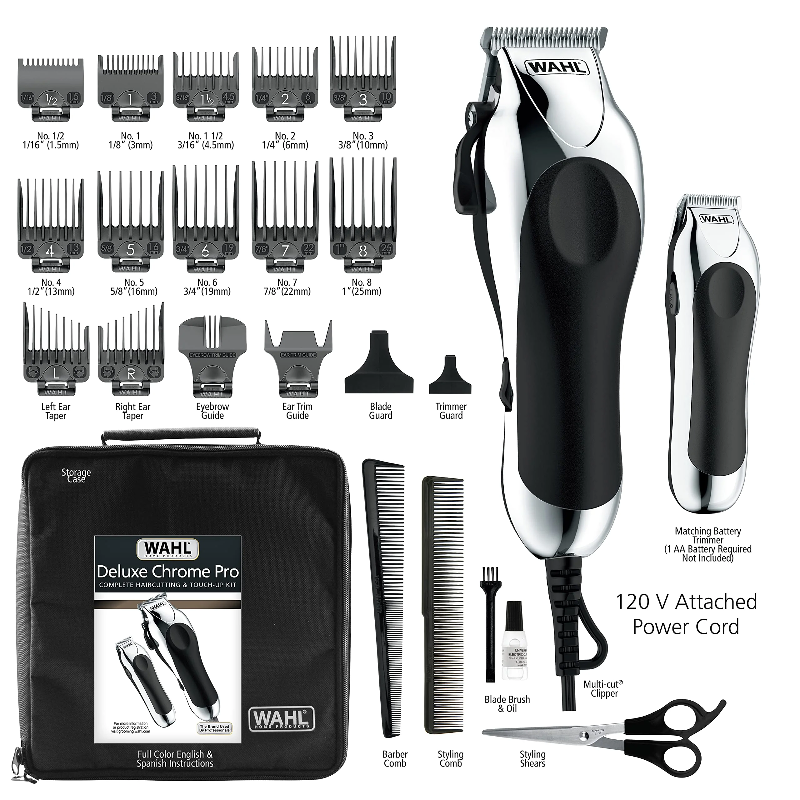 Wahl Clipper USA Deluxe Corded Chrome Pro, Complete Hair and Trimming Kit, Includes Corded Clipper, Cordless Battery Trimmer, and Styling Shears, for a Cut Every Time - Model 3029682 - Image 5