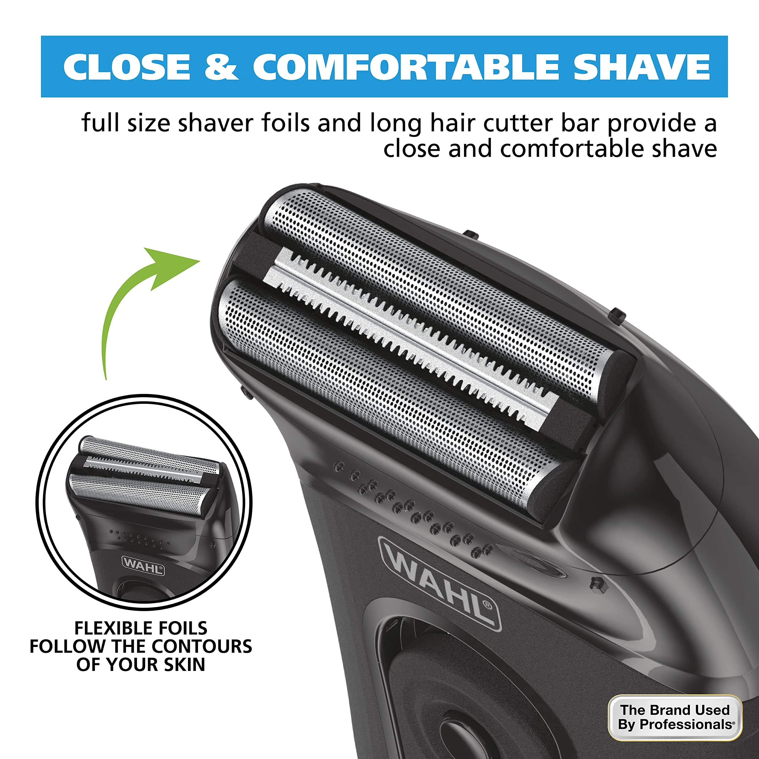 Wahl Compact Rechargeable Lithium Ion Shaver Kit with Hygienic Rinseable Foils & Cutter Bar with Dual Flexible Foils That Move with The Contours of Your Face - 7065 - Image 4