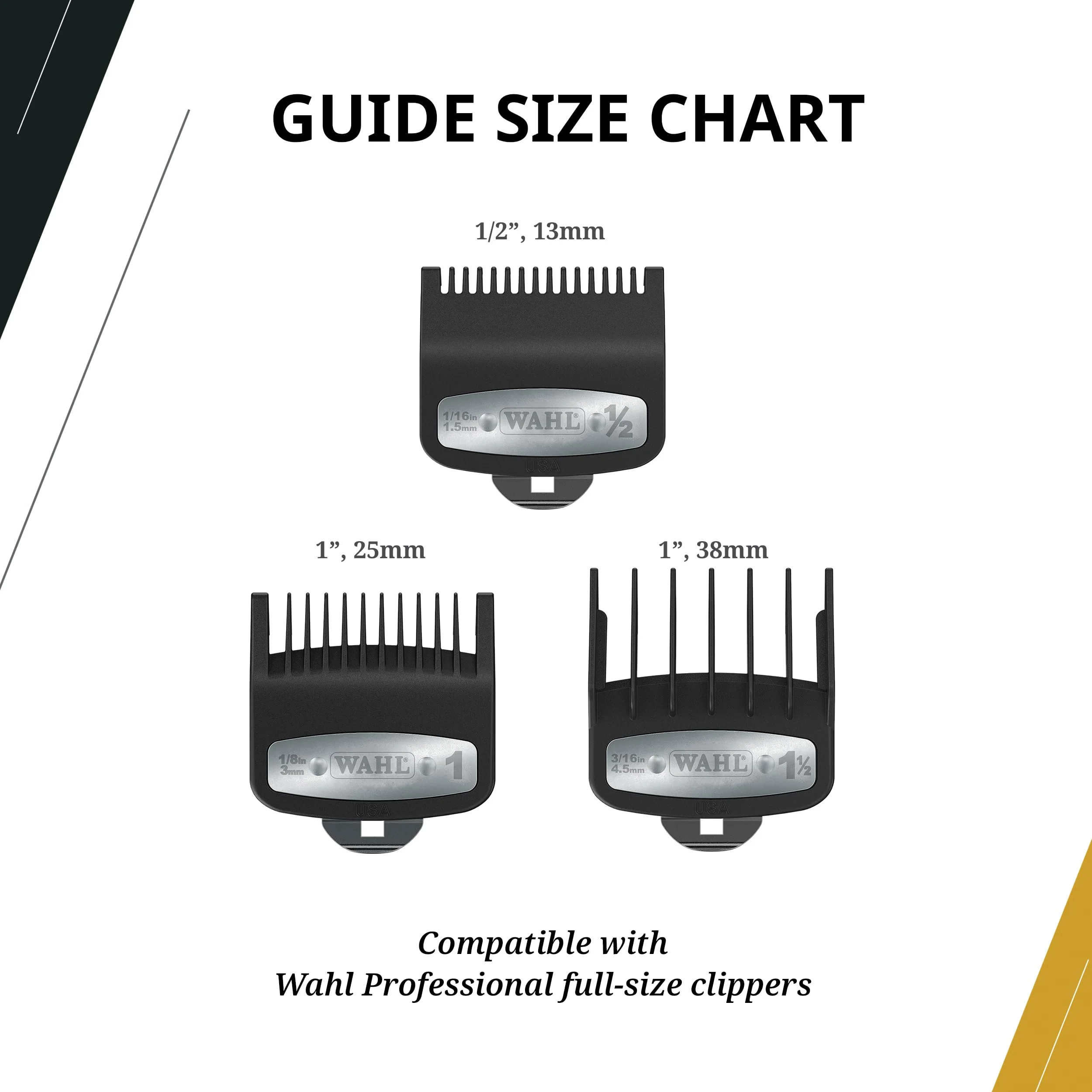 Wahl Professional 3 Pack Premium Attachments, Secure-Fit Clipper Comb Set, Durable, Includes 1/2", 1", and 1 1/2" Sizes - Image 5