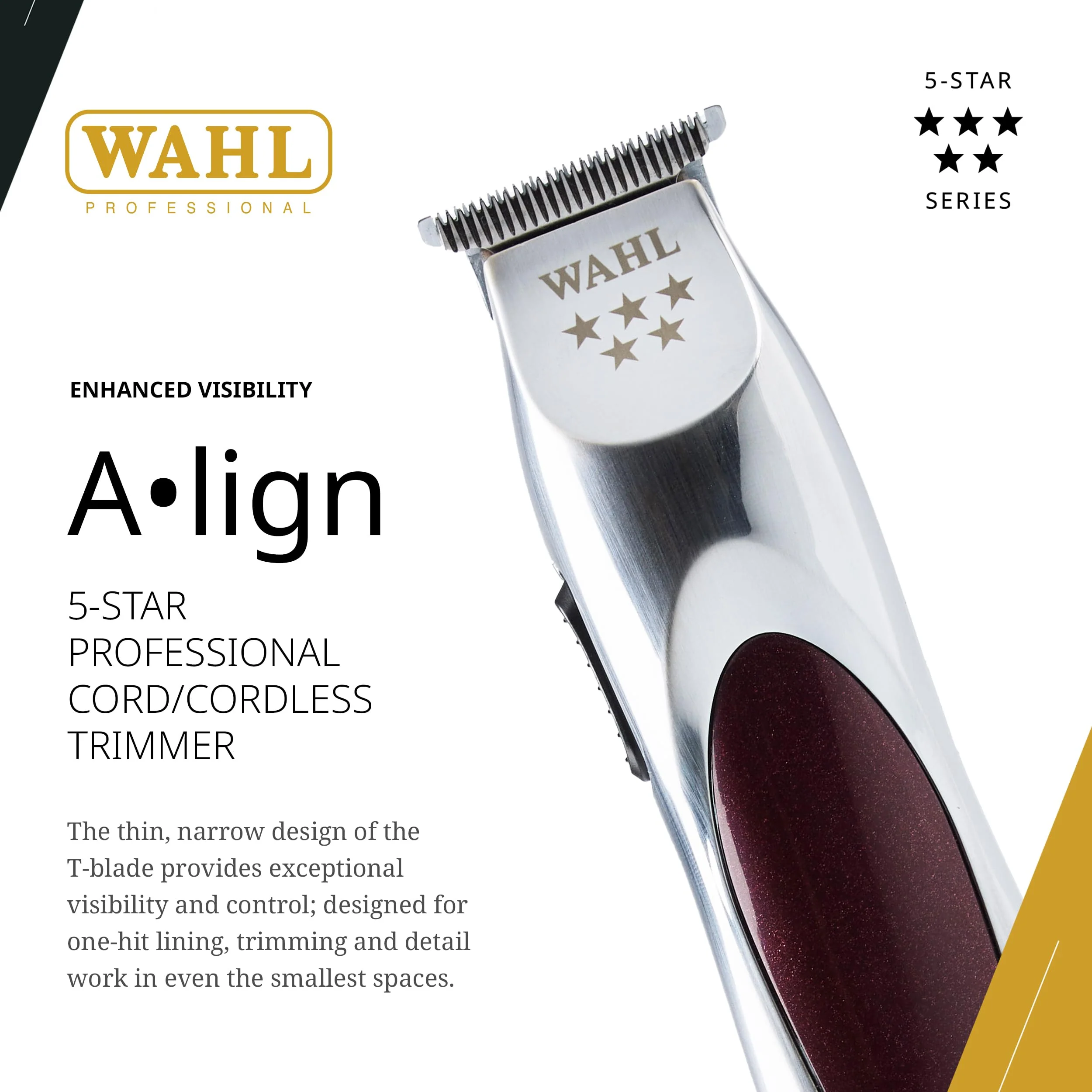 Wahl Professional 5 Star Align Trimmer, Narrow T-Blade, High-Speed Rotary Motor, Cordless 180-Minute Run Time - Image 2