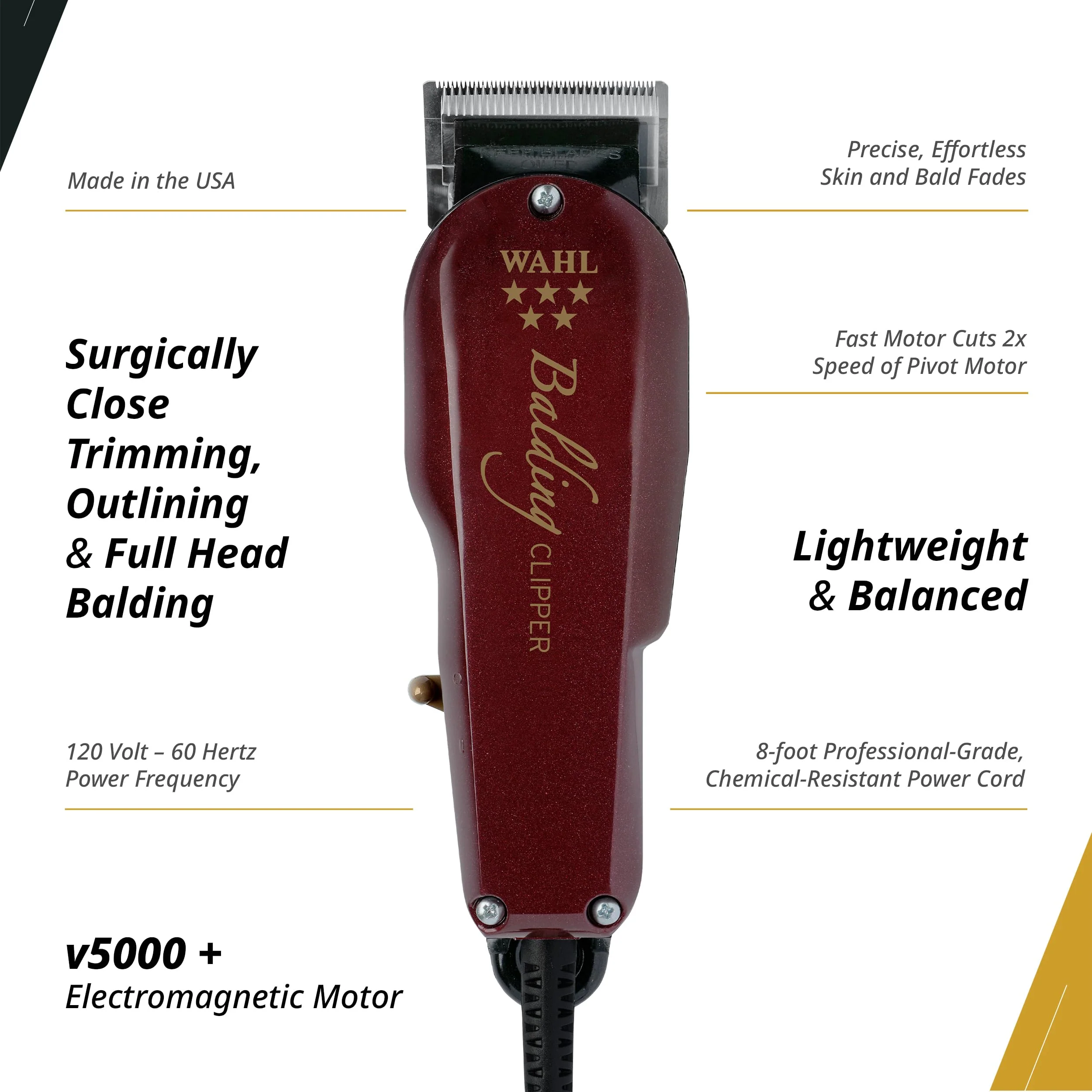 Wahl Professional 5 Star Balding Clipper, Corded V5000 Electromagnetic Motor, for Ultra-Close Trimming - Image 4