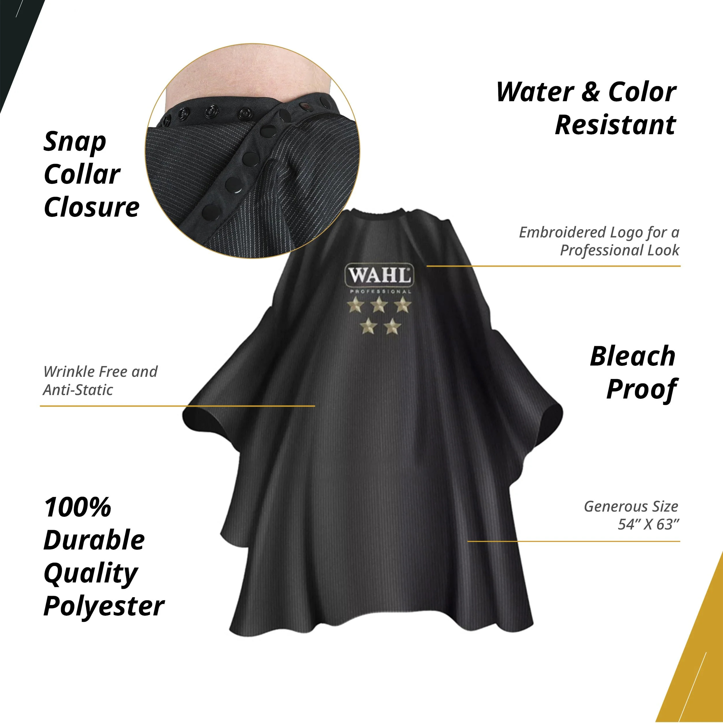 Wahl Professional 5 Star Barber Cape Water Resistant Bleach Proof Static Free Polyester 54 X 63 - Image 4