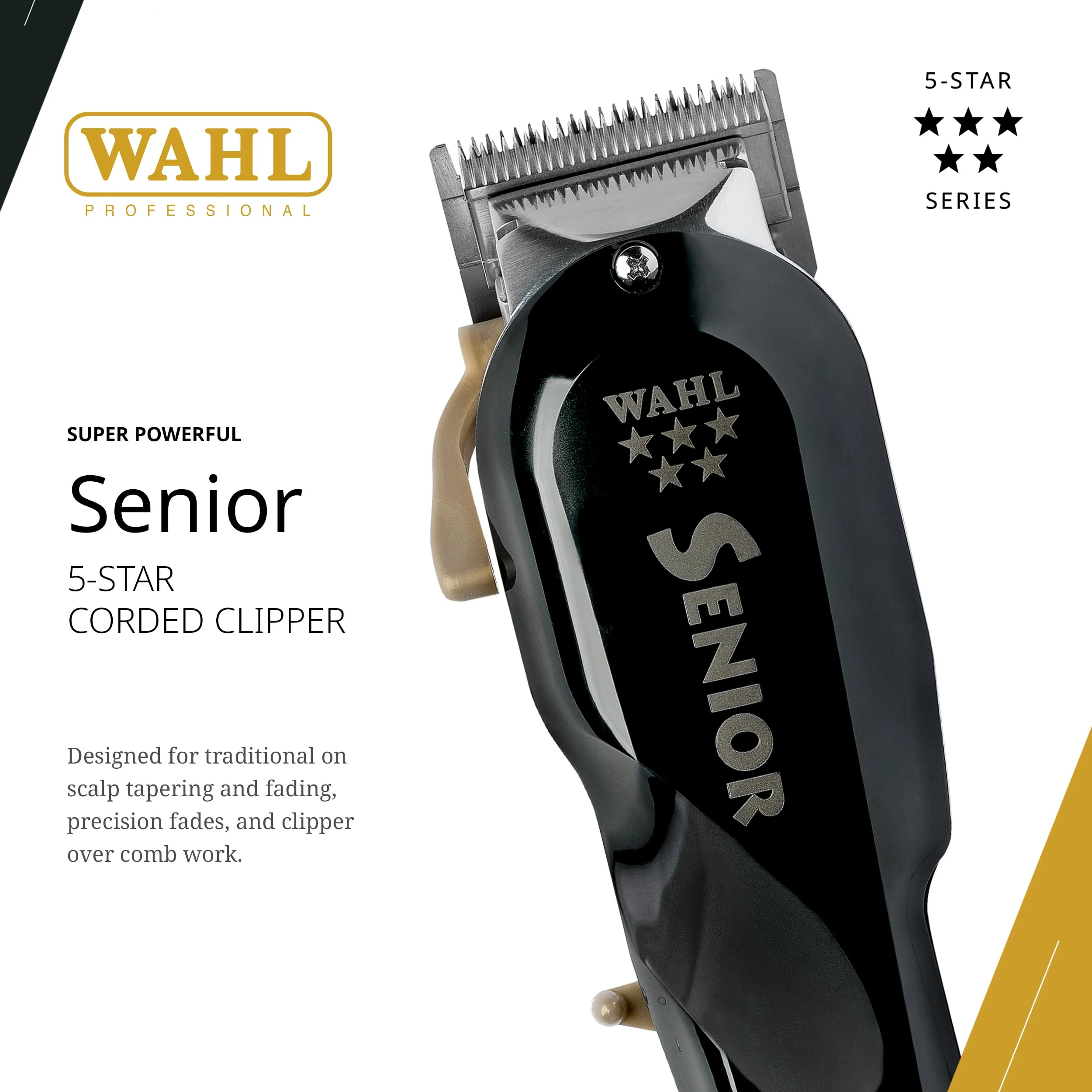 Wahl Professional 5 Star Senior Clipper, V9000 Motor, Adjustable Taper Lever, Includes 3 Cutting Guides - Image 2
