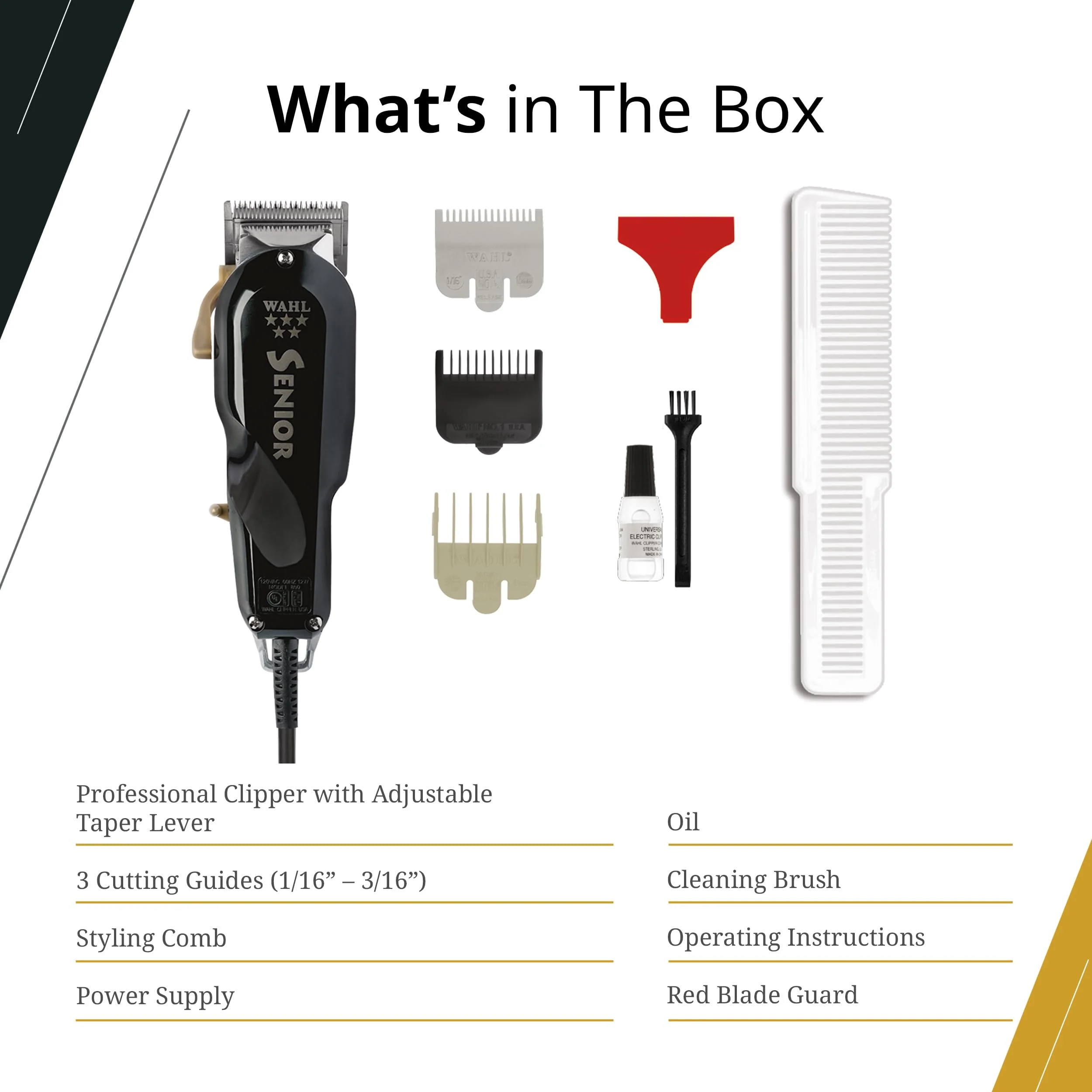 Wahl Professional 5 Star Senior Clipper, V9000 Motor, Adjustable Taper Lever, Includes 3 Cutting Guides - Image 5