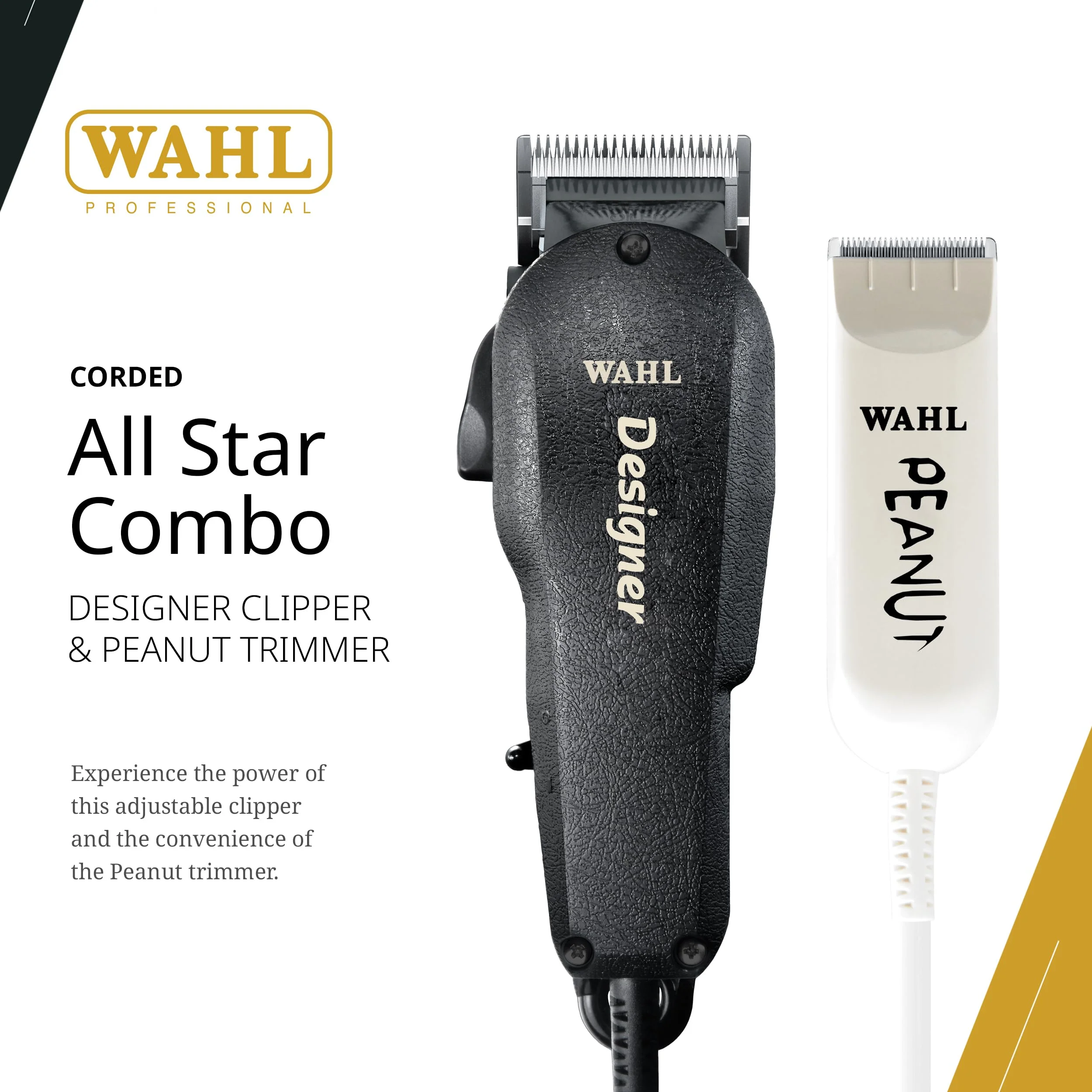 Wahl Professional All Star Combo, Corded Designer Clipper & Peanut Trimmer Set, Adjustable Taper Lever, Complete Kit - Image 2