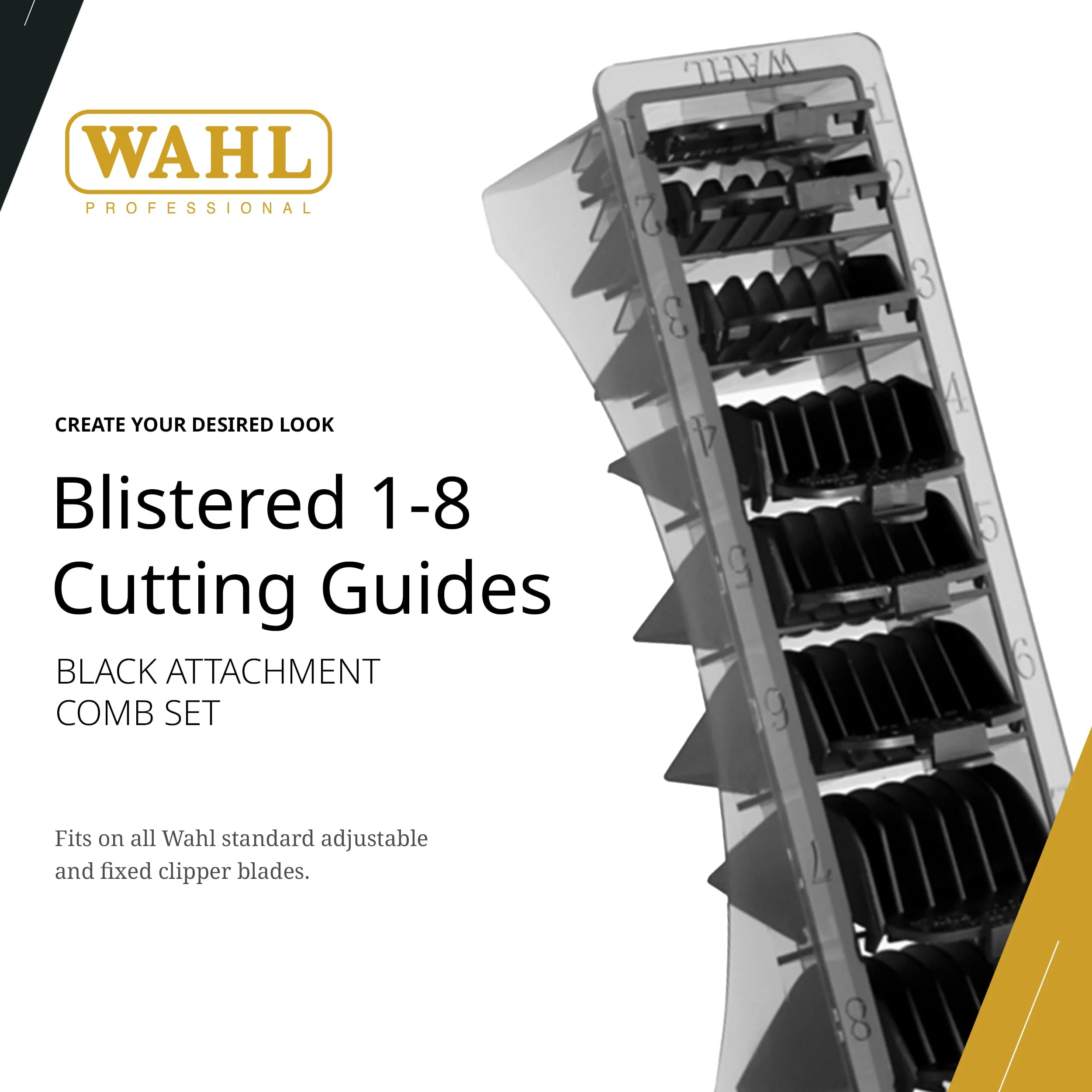 Wahl Professional Blistered 1-8 Cutting Guides, Black Clipper Guard Attachments, Durable and Easy to Use - Image 2