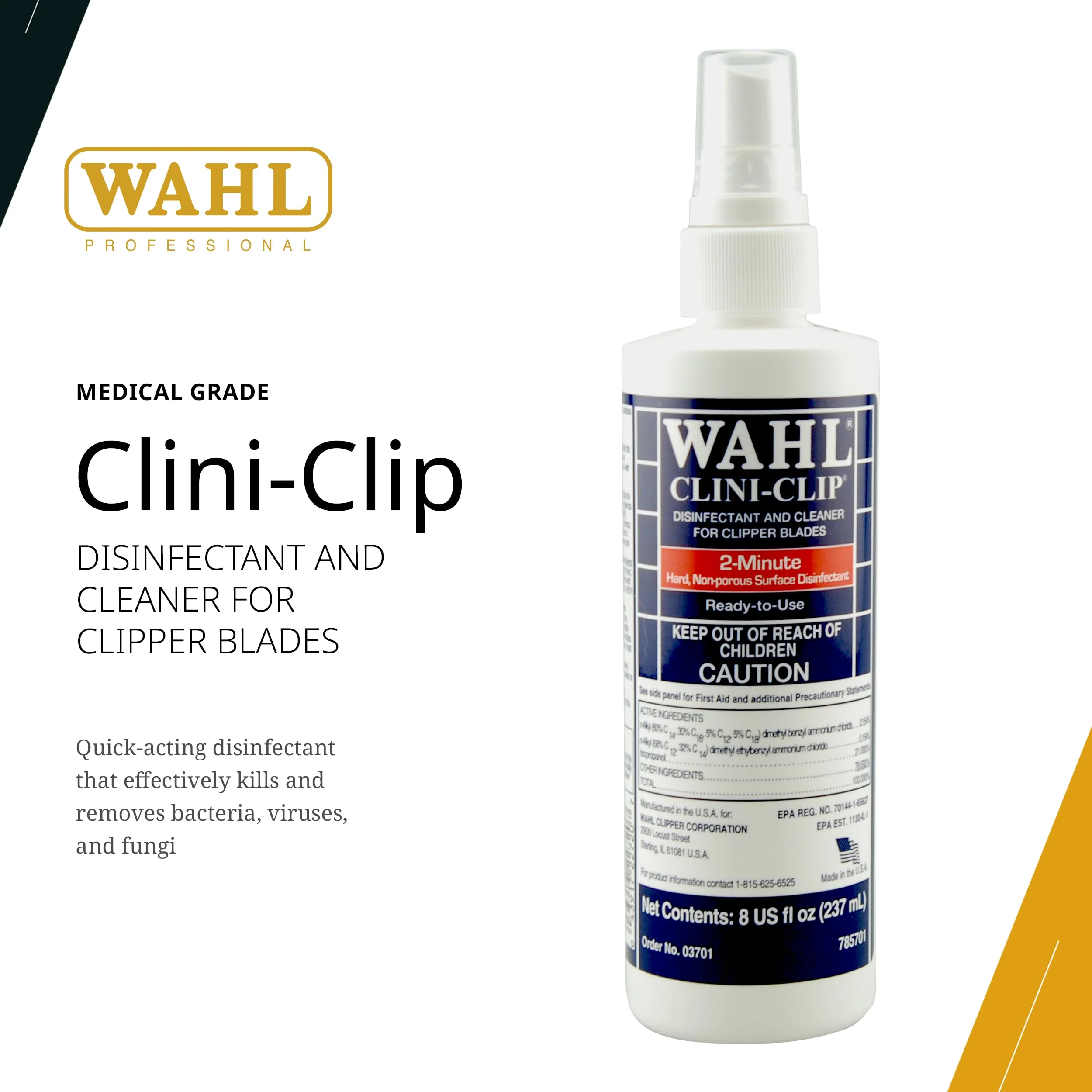 Wahl Professional Clini-Clip Spray, Fast-Acting Cleaner and Lubricant for Clipper Blades, Purifies Grooming Tools, Reduces Friction and Heat, 8 Fl Oz - Image 2
