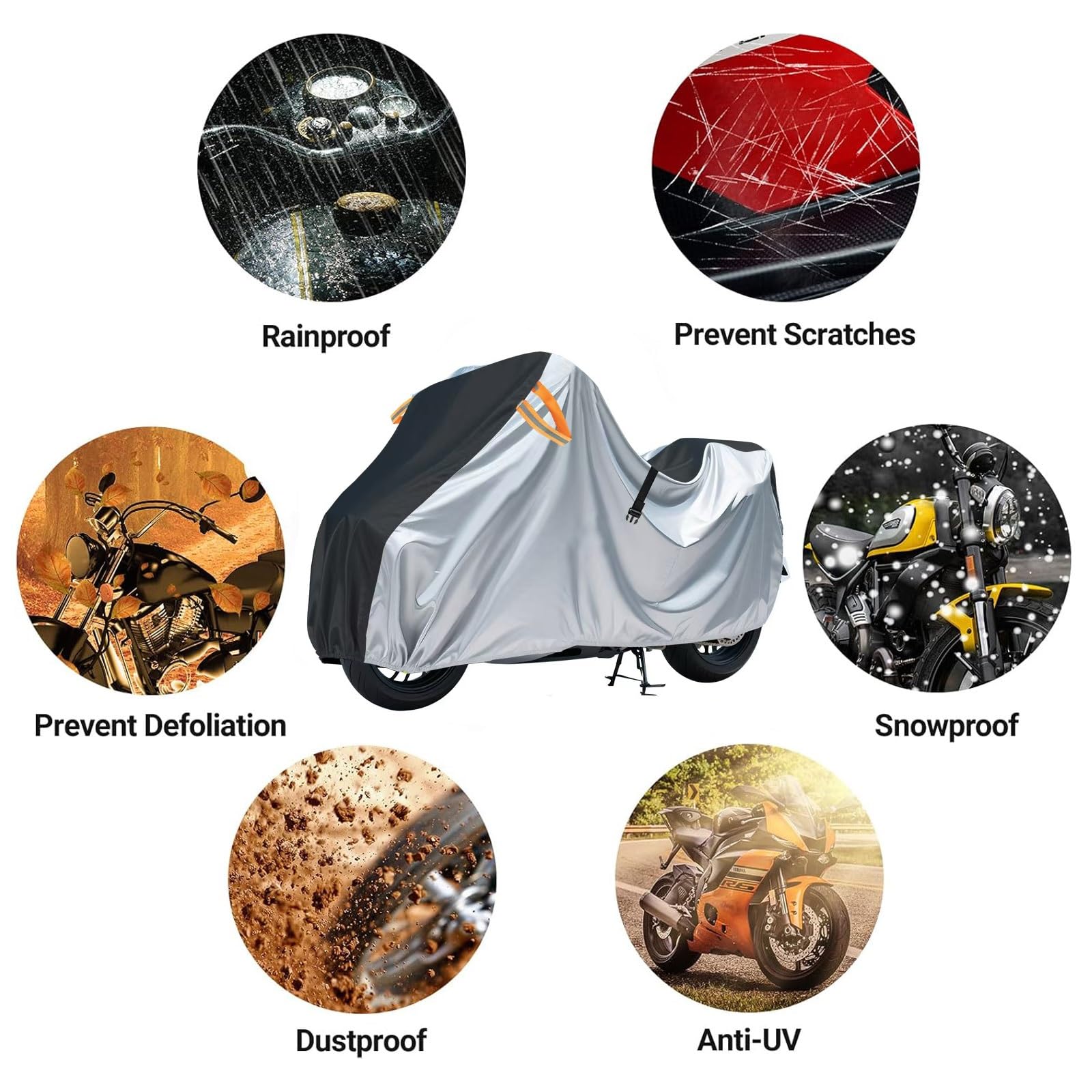 Waterproof Motorcycle Cover for Yamaha DT230 Lanza 1997-2000, Custom Motorbike Cover, Scratch-Proof Dustproof and Uv-Protective, with Windproof Rope and Reflective Strips - Image 7