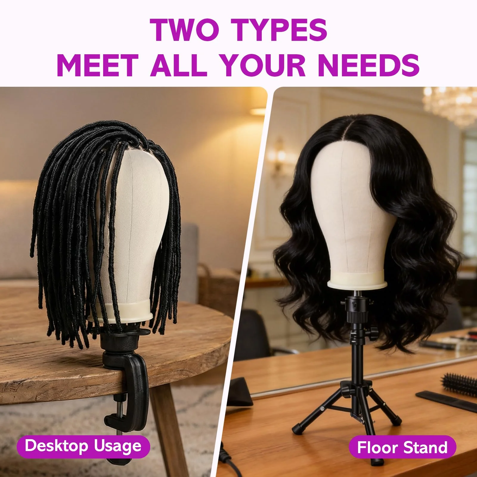 Wig Stand - Wig Stand with Head Canvas Wig Head Mannequin Head for Heavy Wigs, Wig Head Stand Manikin Head Wig Head for Wigs Making Display Styling(Wig not included), Wig Stand Tripod Height Adjustable - Image 3