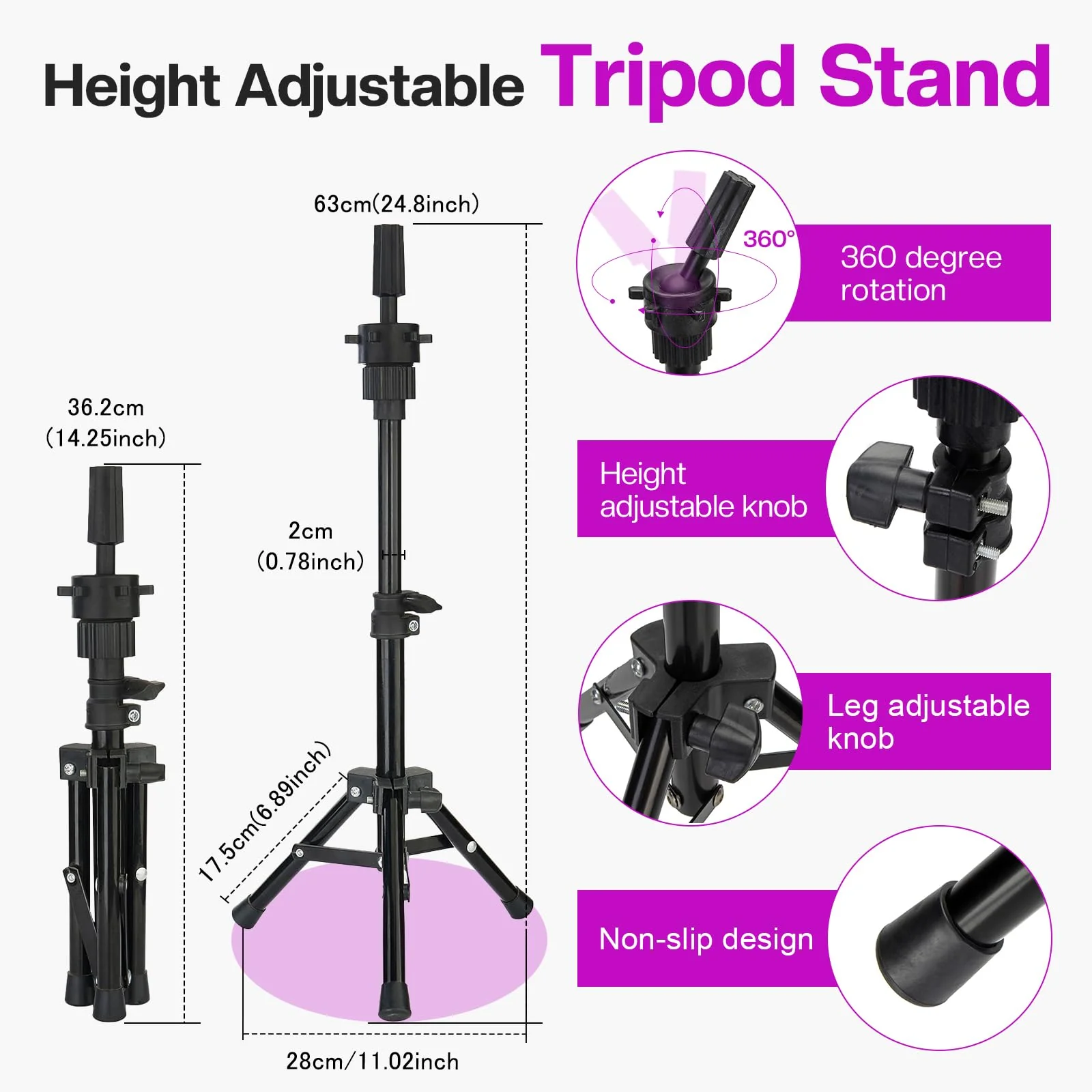 Wig Stand - Wig Stand with Head Canvas Wig Head Mannequin Head for Heavy Wigs, Wig Head Stand Manikin Head Wig Head for Wigs Making Display Styling(Wig not included), Wig Stand Tripod Height Adjustable - Image 4