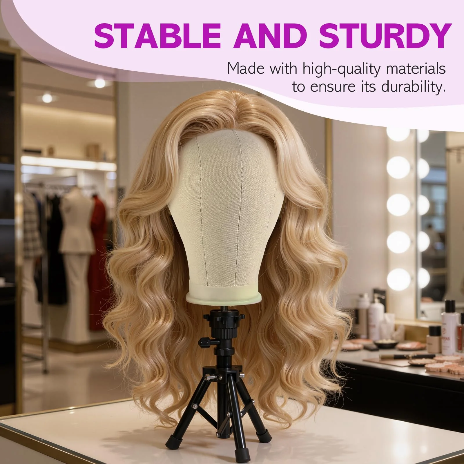 Wig Stand - Wig Stand with Head Canvas Wig Head Mannequin Head for Heavy Wigs, Wig Head Stand Manikin Head Wig Head for Wigs Making Display Styling(Wig not included), Wig Stand Tripod Height Adjustable - Image 7