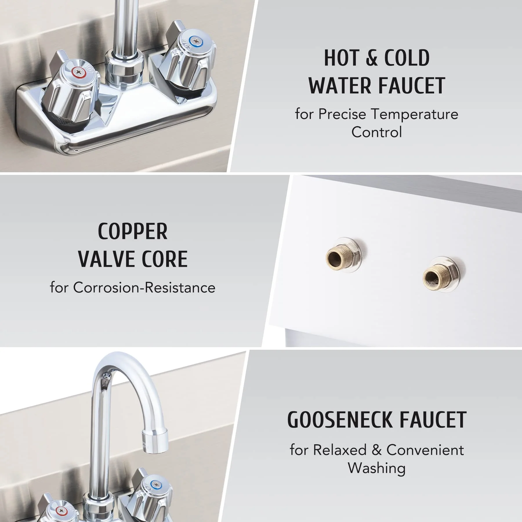 WILPREP Hand Sink Commercial Stainless Steel Sink for Washing, NSF Utility Sink with Gooseneck Faucet, Wall Mount Kitchen Sink for Restaurant Bar RV Bathroom Laundry Room (17 x 15 Inches) - Image 6