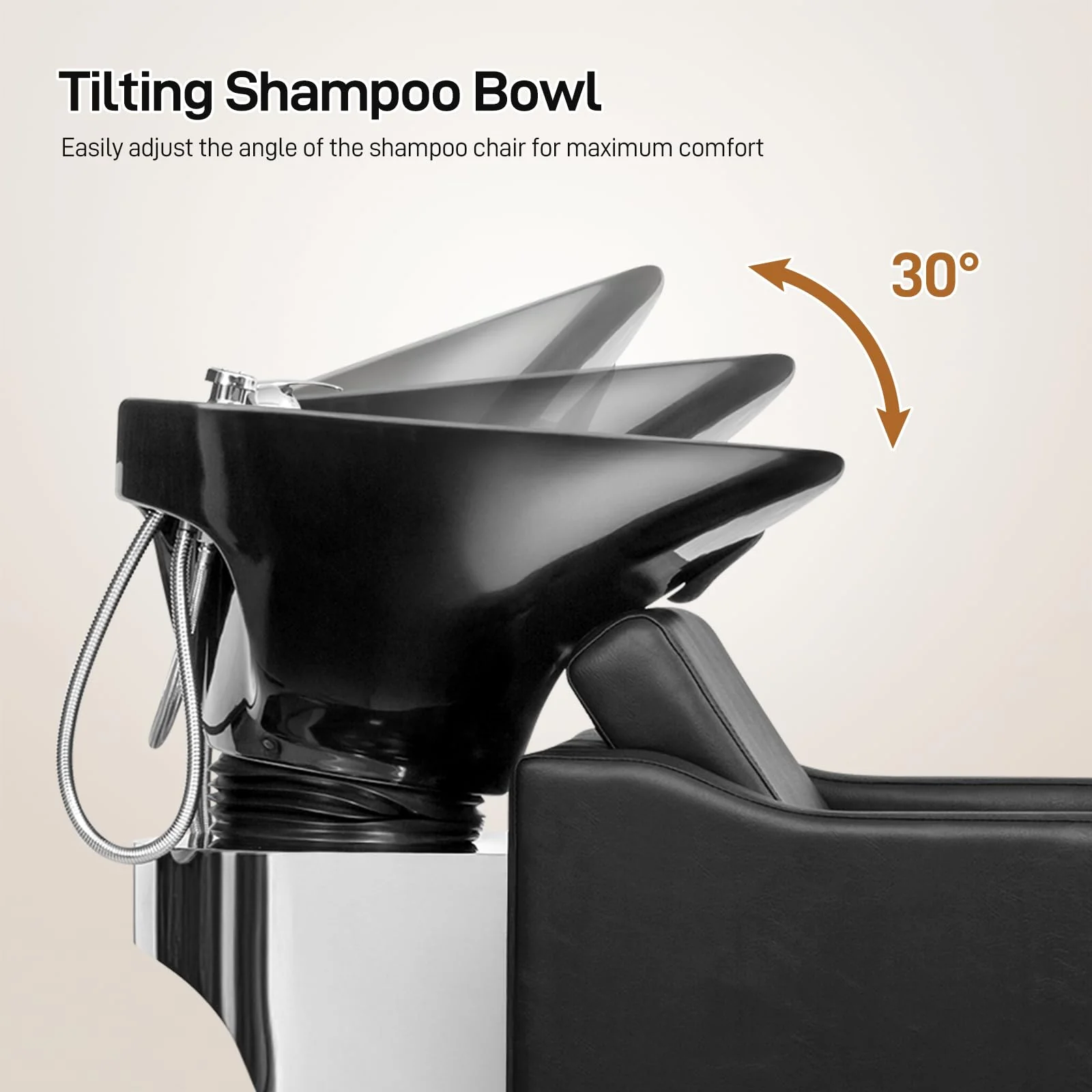 Winado Shampoo Backwash Barber Chair with Ceramic Hair Wash Bowl Sink, Adjustable Leg Baffle, Reclining Shampoo Station Chair for Barbershop Beauty Spa Massage Hairdressing Equipment, Black - Image 7