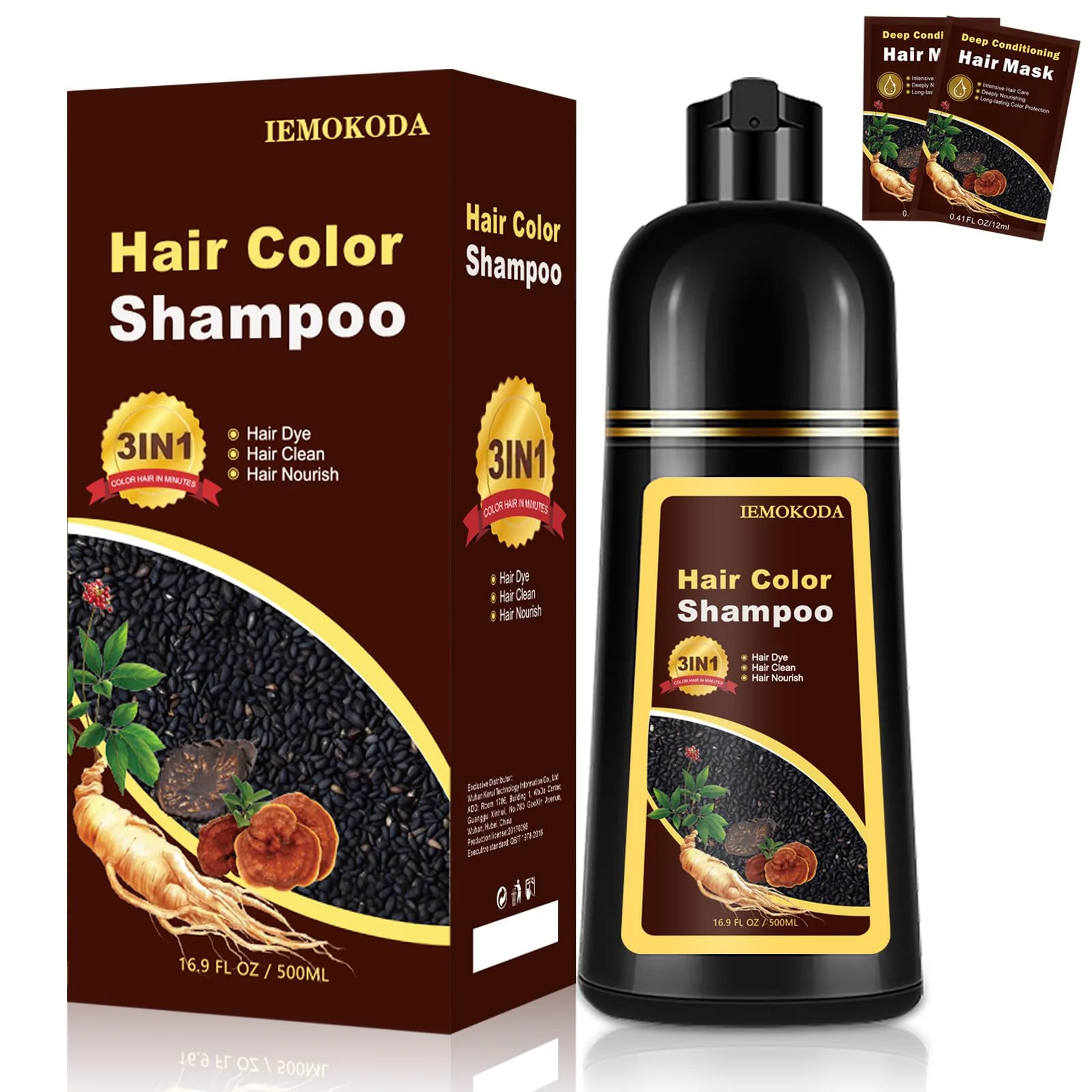 Wine Red Hair Dye Shampoo 3 in 1, Long-lasting & Natural Hair Color Shampoo, Herbal Ingredients Natural Shampoo Hair Dye Effect in Minutes, Gifts for Men Women 500ml