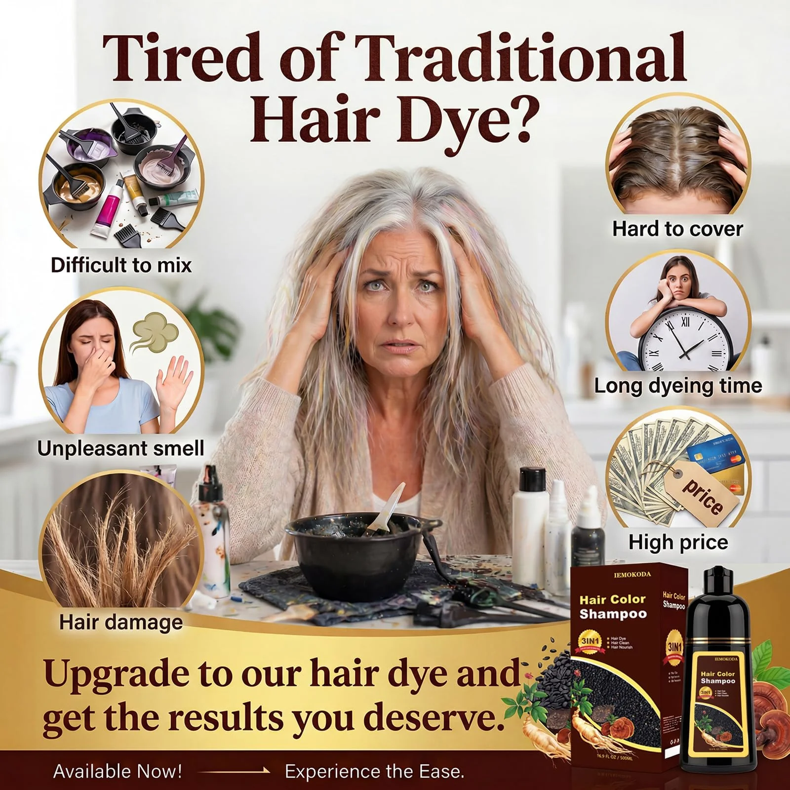 Wine Red Hair Dye Shampoo 3 in 1, Long-lasting & Natural Hair Color Shampoo, Herbal Ingredients Natural Shampoo Hair Dye Effect in Minutes, Gifts for Men Women 500ml - Image 2