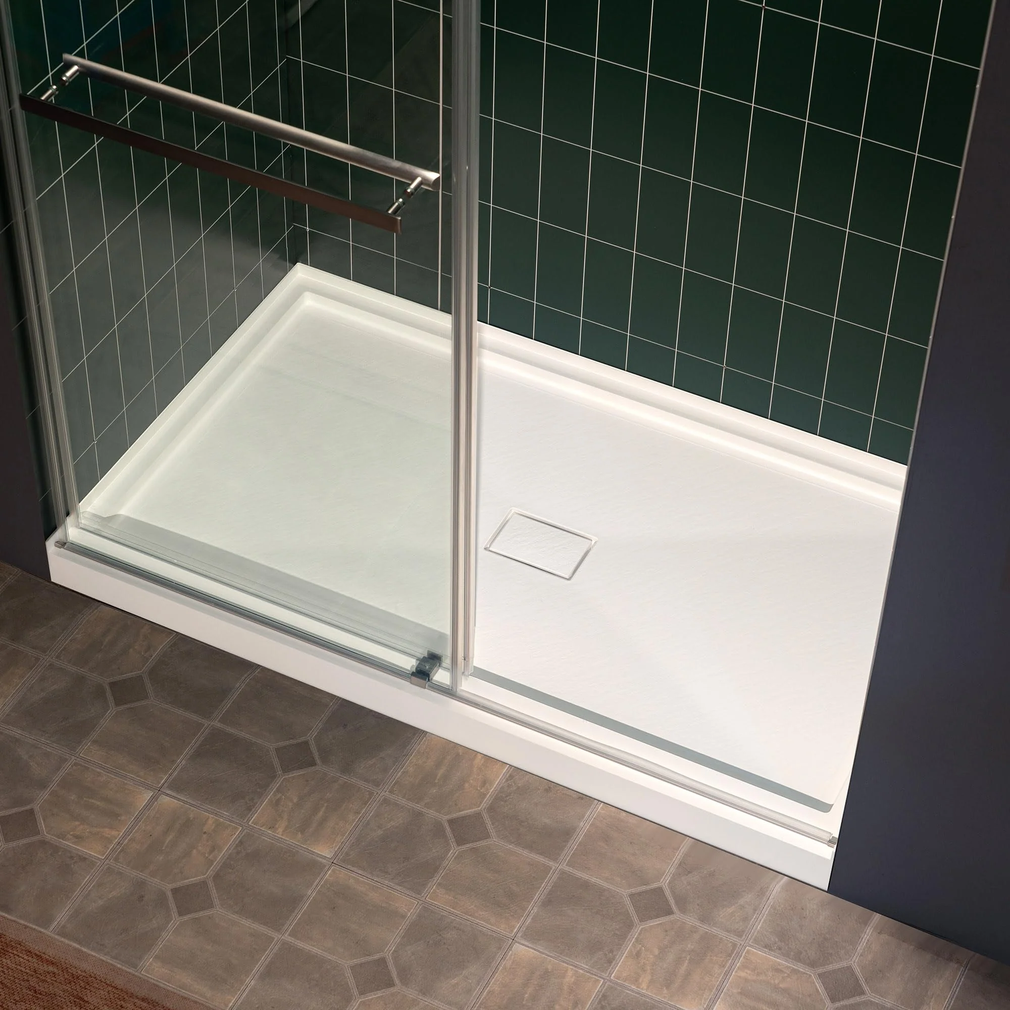WOODBRIDGE 48" x 32" Solid Surface Shower Base in White with Center Drain,Single Threshold,Slip-Resistant Shower Pan for Alcove Installation - Image 2
