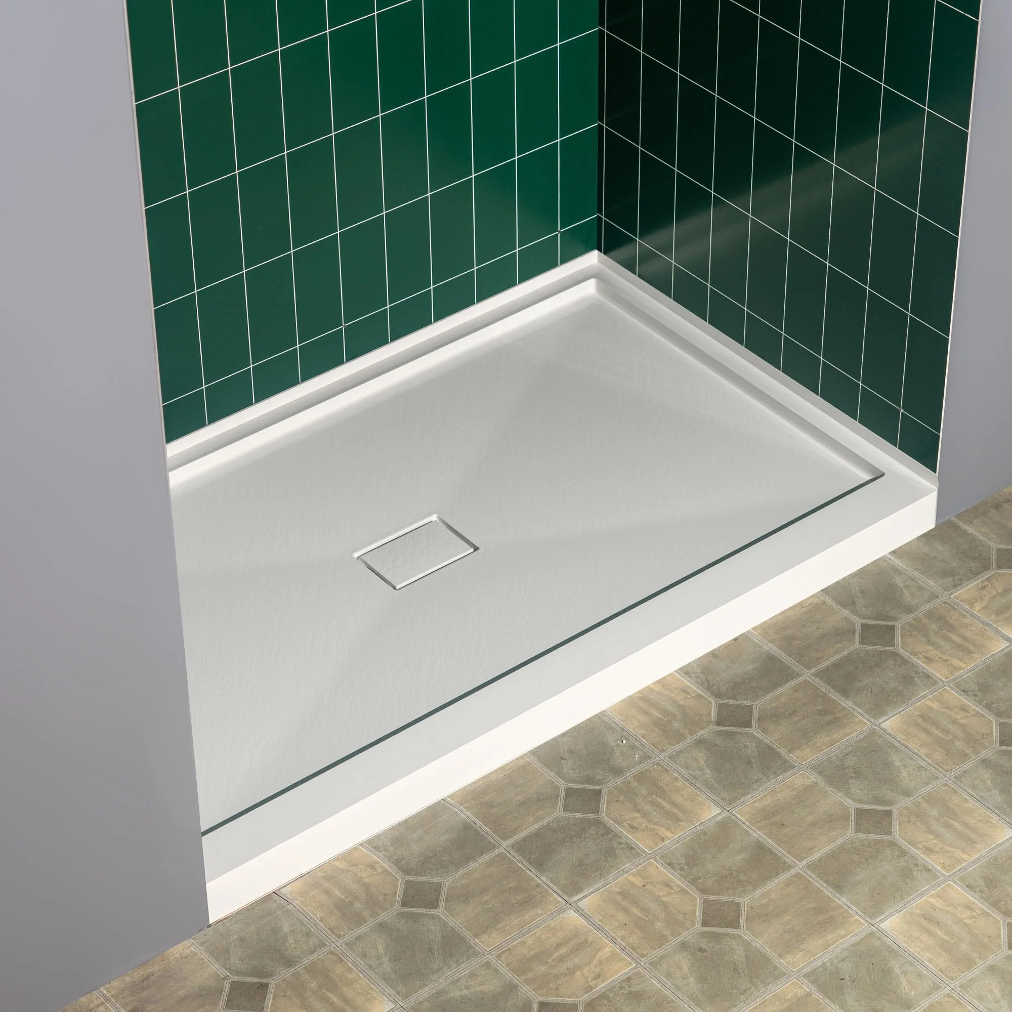 WOODBRIDGE 48" x 32" Solid Surface Shower Base in White with Center Drain,Single Threshold,Slip-Resistant Shower Pan for Alcove Installation - Image 3