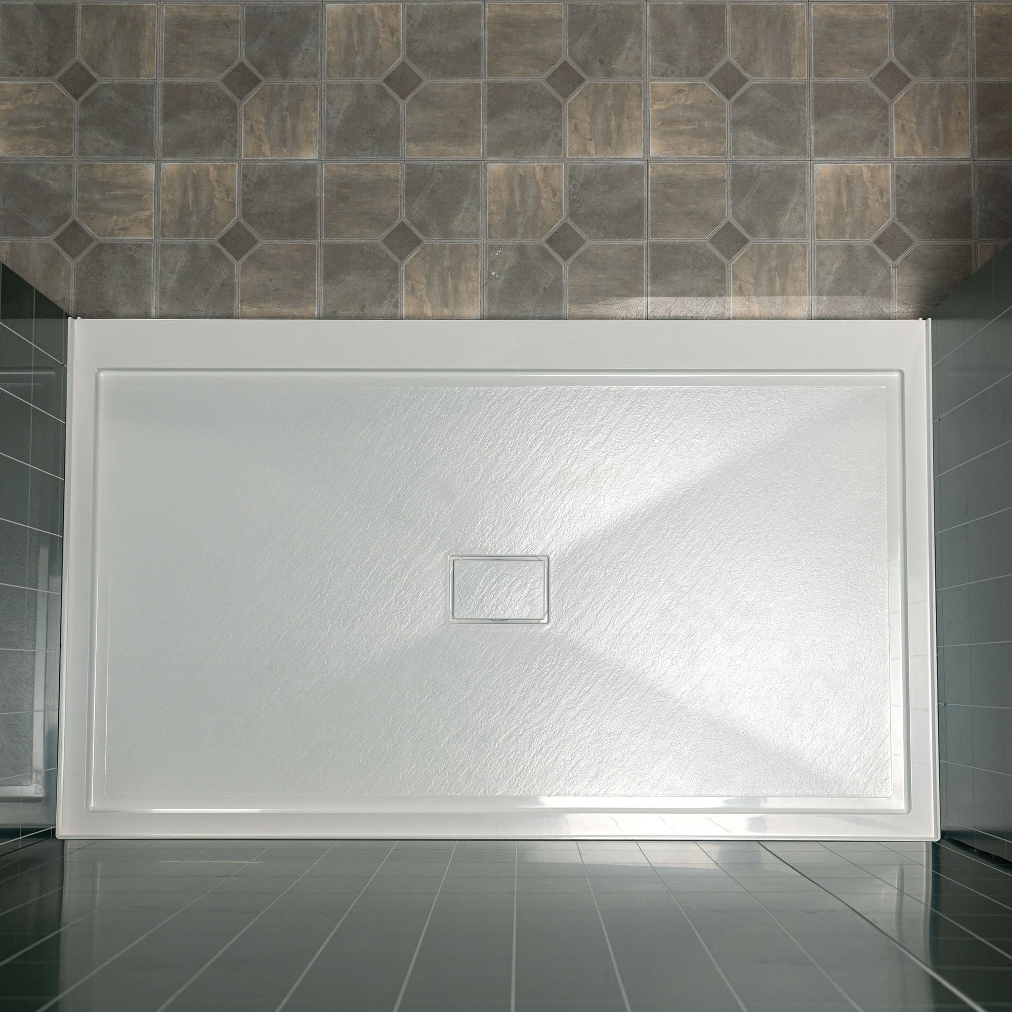 WOODBRIDGE 48" x 32" Solid Surface Shower Base in White with Center Drain,Single Threshold,Slip-Resistant Shower Pan for Alcove Installation - Image 5